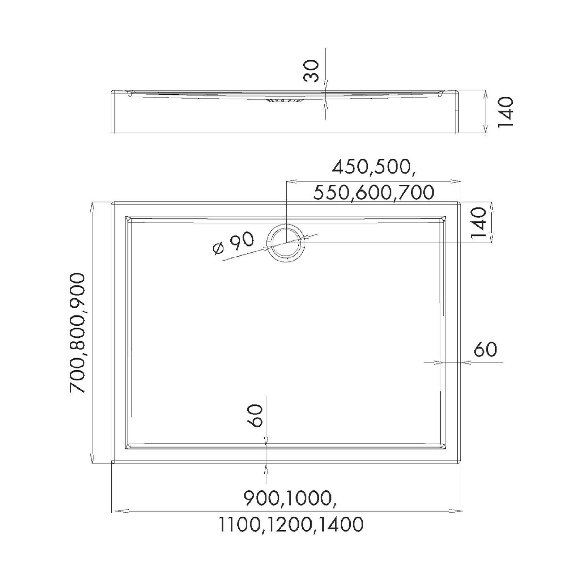 Aedler, Duschwanne Stabildense Alhena 80x140x14