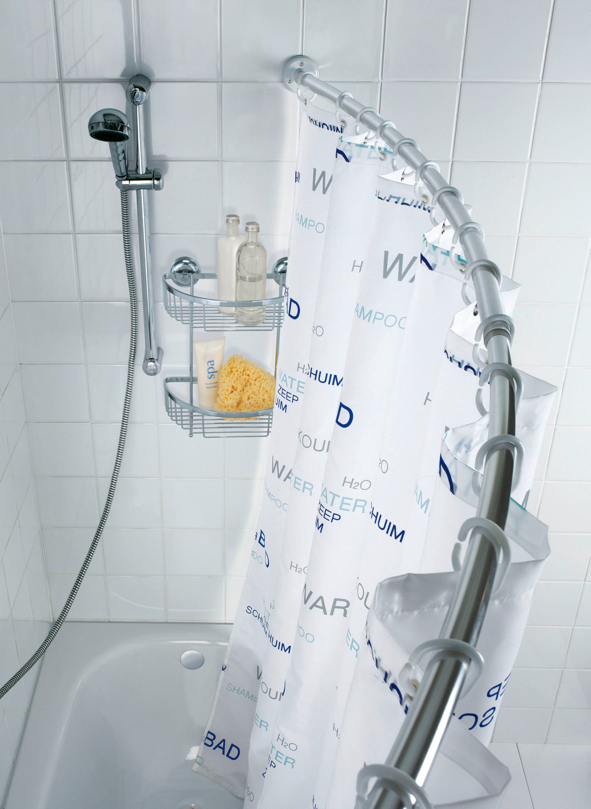 WENKO Teleskop-Badewannenstange 110 - 200 cm, Chrom, bogenförmig