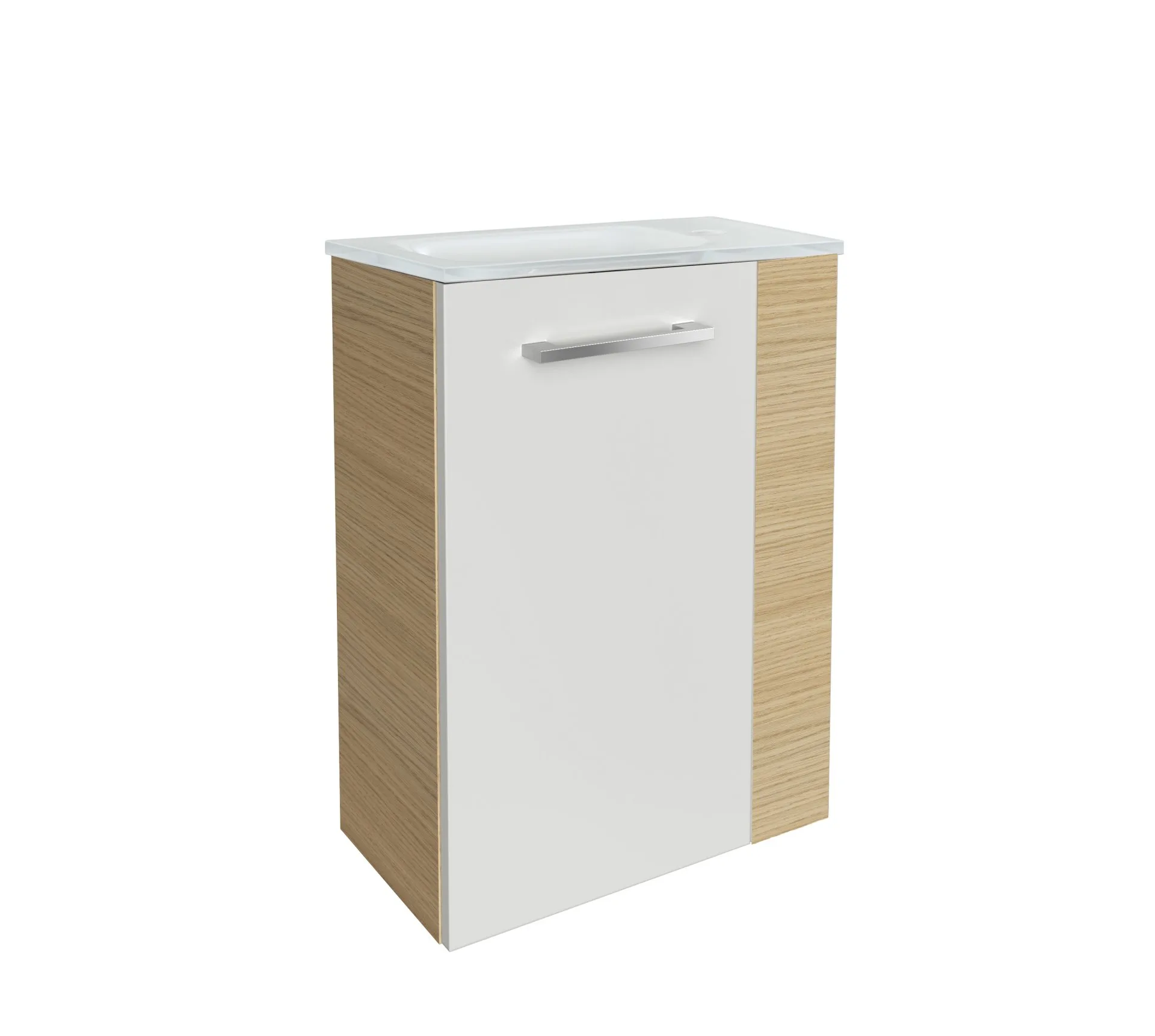 FACKELMANN SBC B.STYLE Gäste WC Waschtisch Set 45 cm breit, Braun/Weiß, Waschbecken Glas Weiß, Türanschlag links