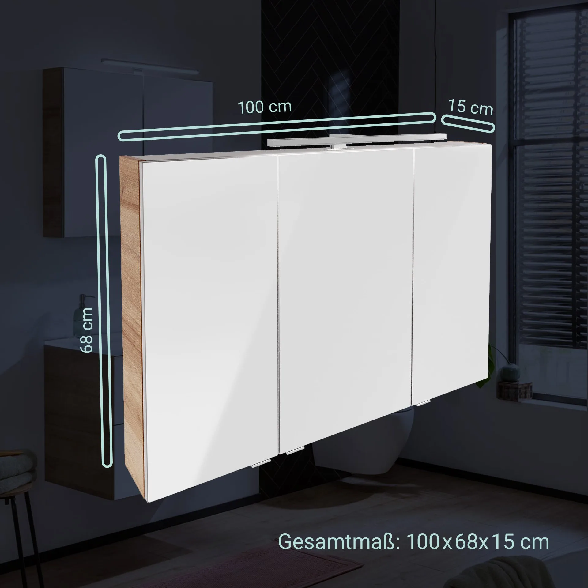 FACKELMANN B.BRILLANT LED Spiegelschrank, 100 cm breit, Braun hell