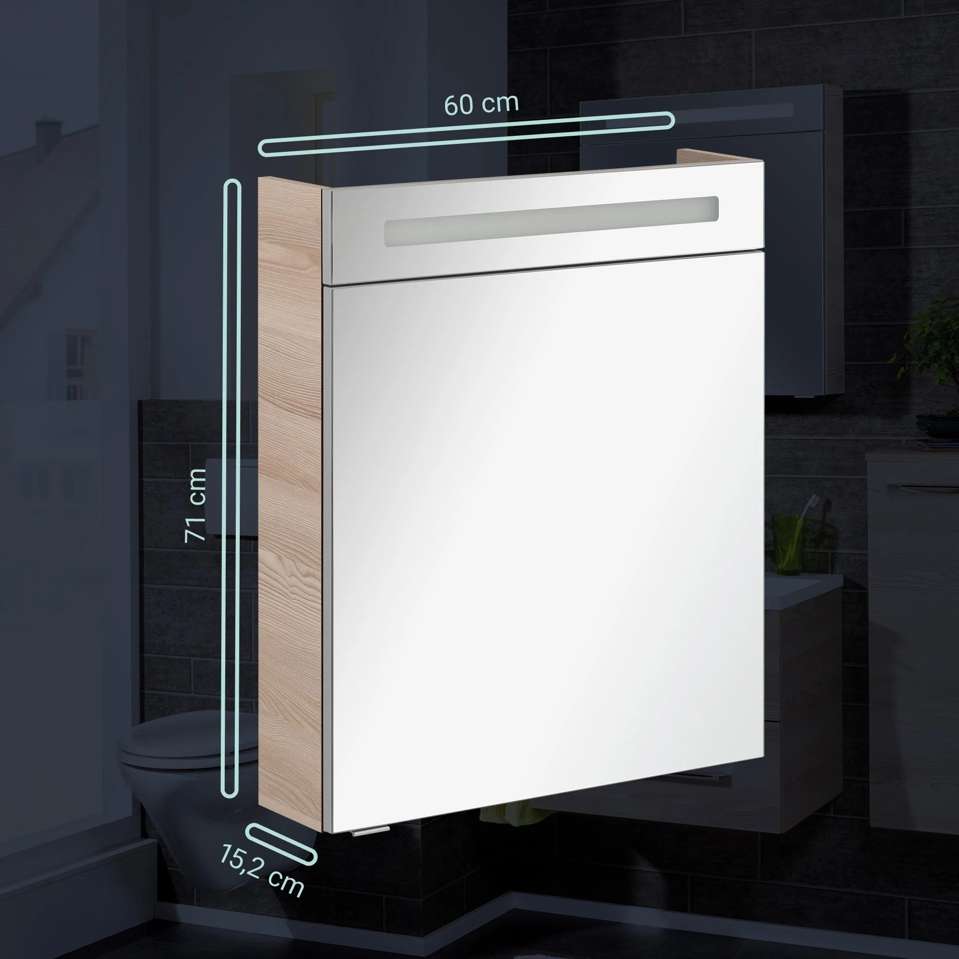 FACKELMANN B.CLEVER LED Spiegelschrank 60 cm breit, Braun hell