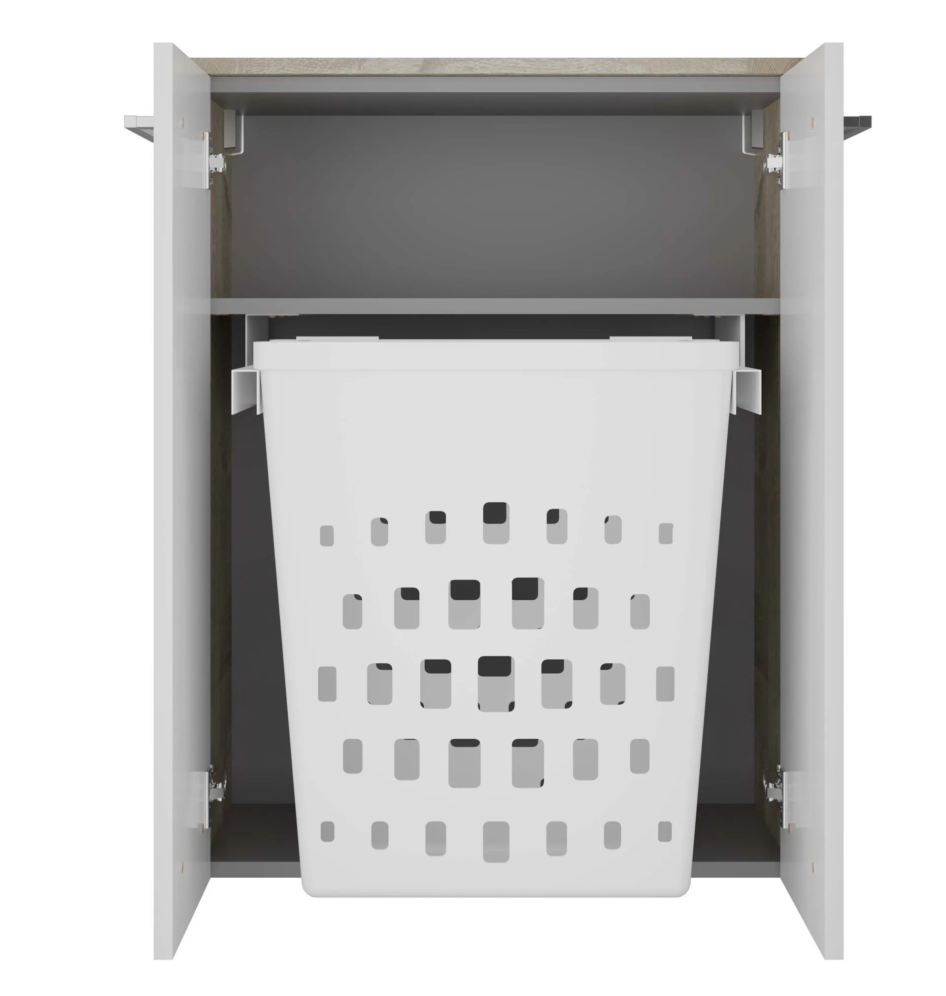 FACKELMANN B.STYLE Doppel Midischrank 60 cm, Weiß/Braun hell, mit Wäschekorb