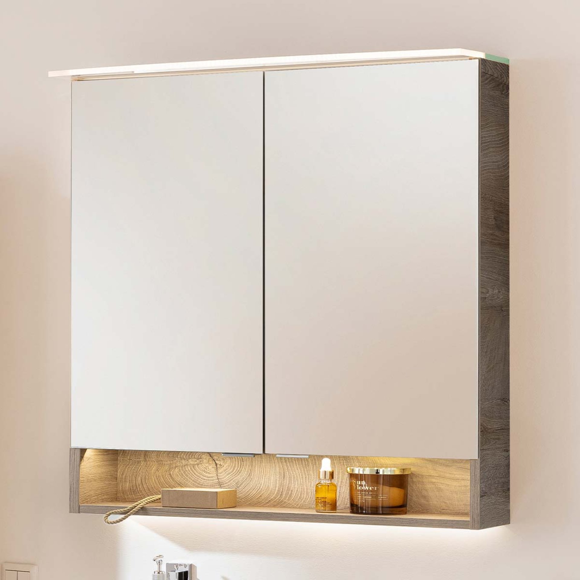 Fackelmann B.STYLE Spiegelschrank, 80 cm breit, Braun