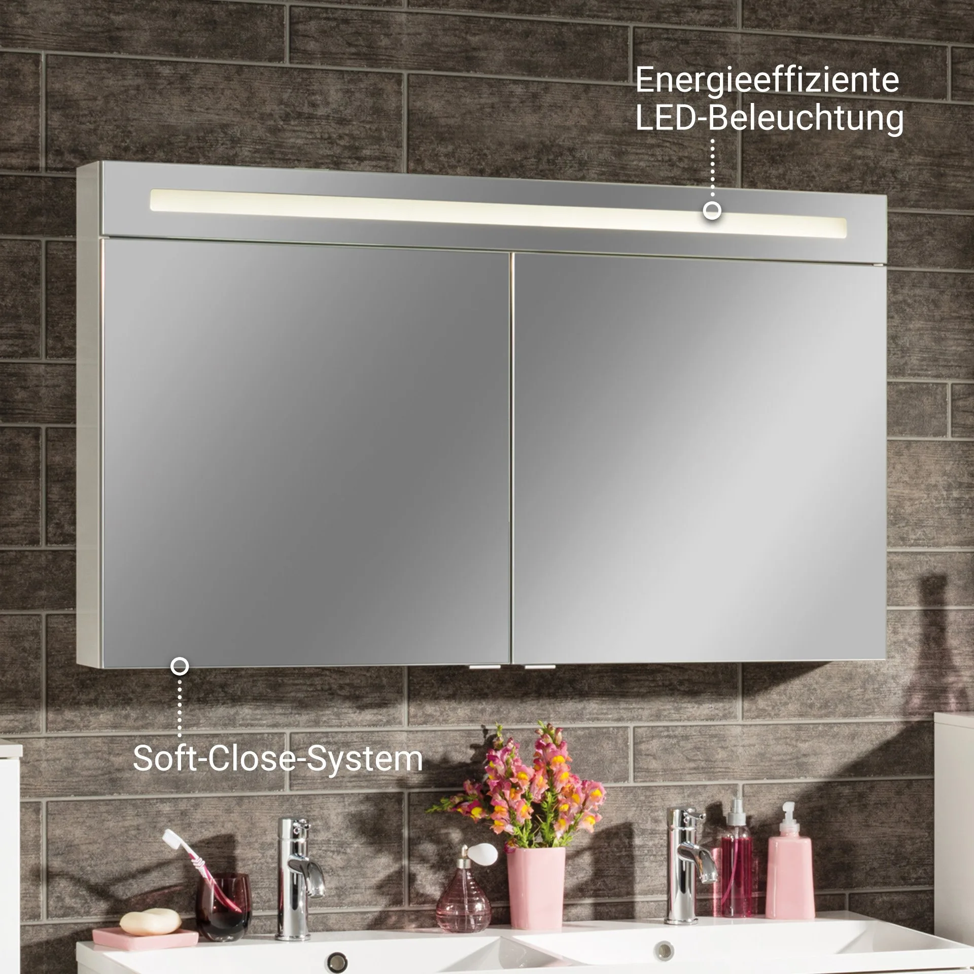 FACKELMANN B.CLEVER LED Spiegelschrank 120 cm breit, Weiß, 2 Türen