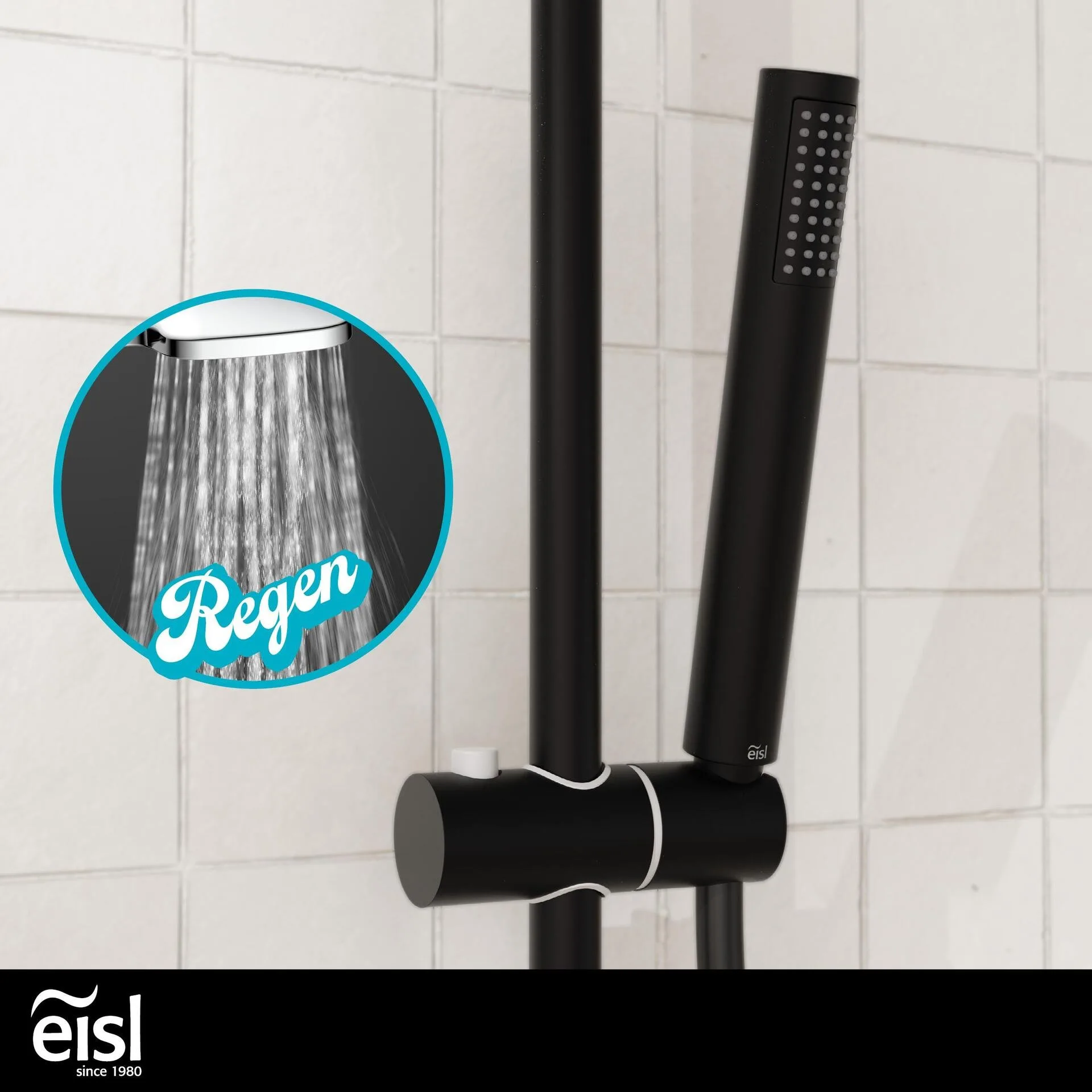 EISL SHOWERSTAR Überkopfbrause-Set, Schwarz matt, mit Thermostatarmatur