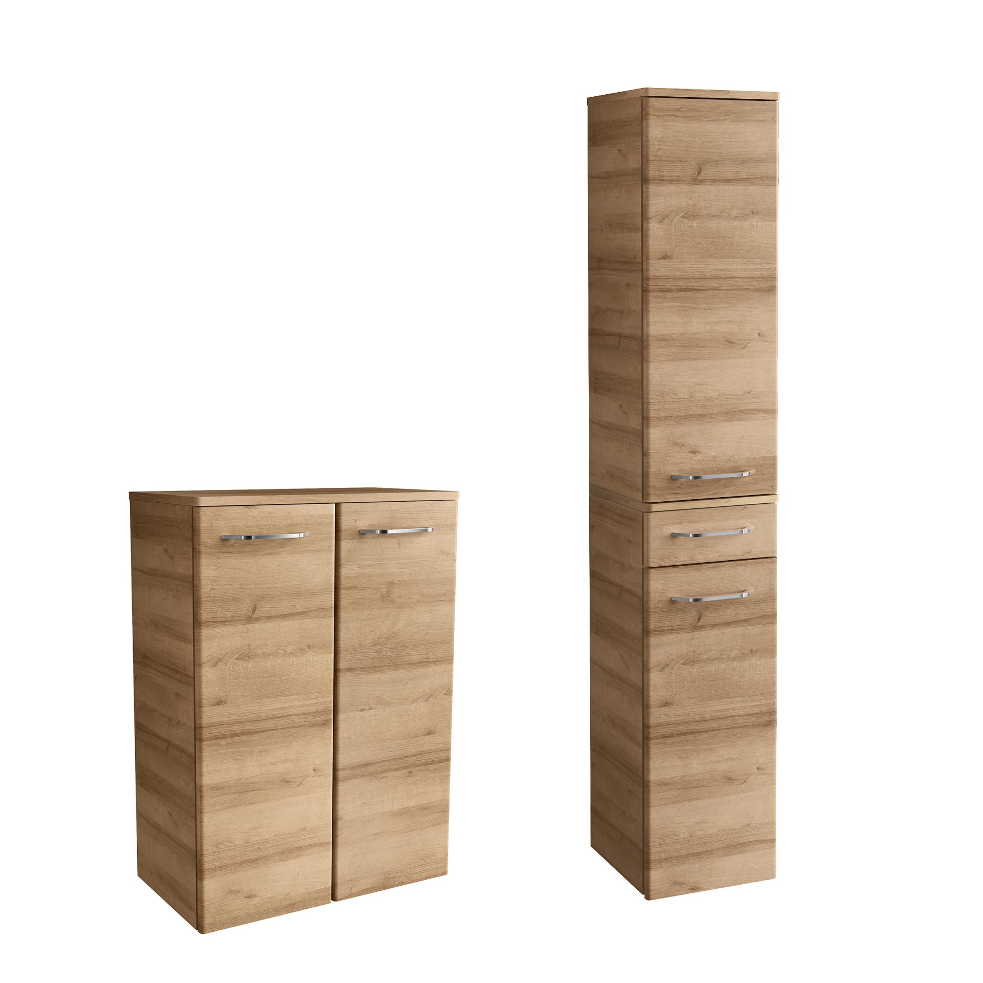 FACKELMANN MILANO Hochschrank mit Schublade 30 cm breit + Doppel Midischrank 60 cm breit, Braun hell