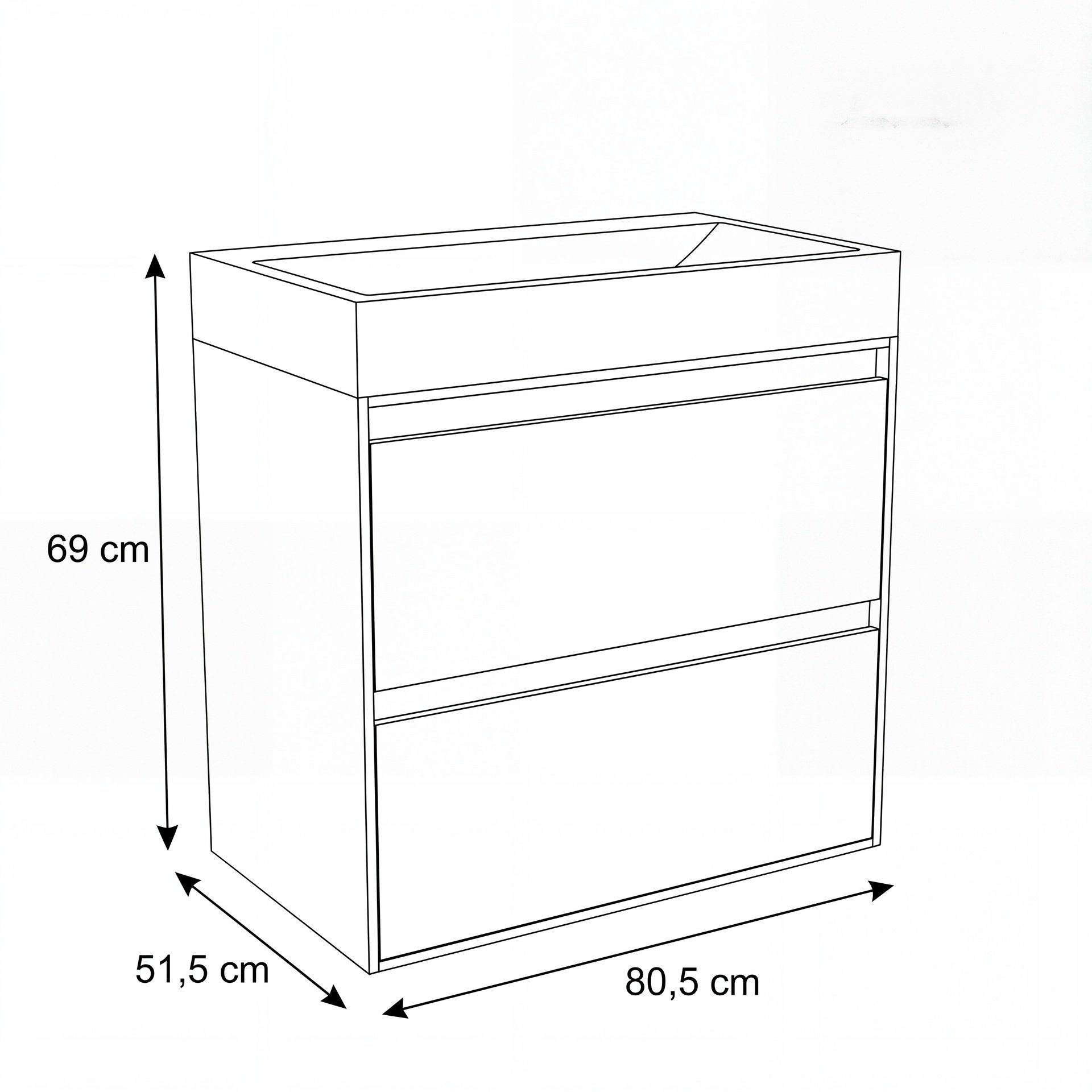 FORZALAQUA IBIZA BELLEZZA Waschbecken mit Unterschrank 80 cm breit, Braun hell, Natursteinwaschbecken Travertin matt ohne Hahnloch, 2 Schubladen