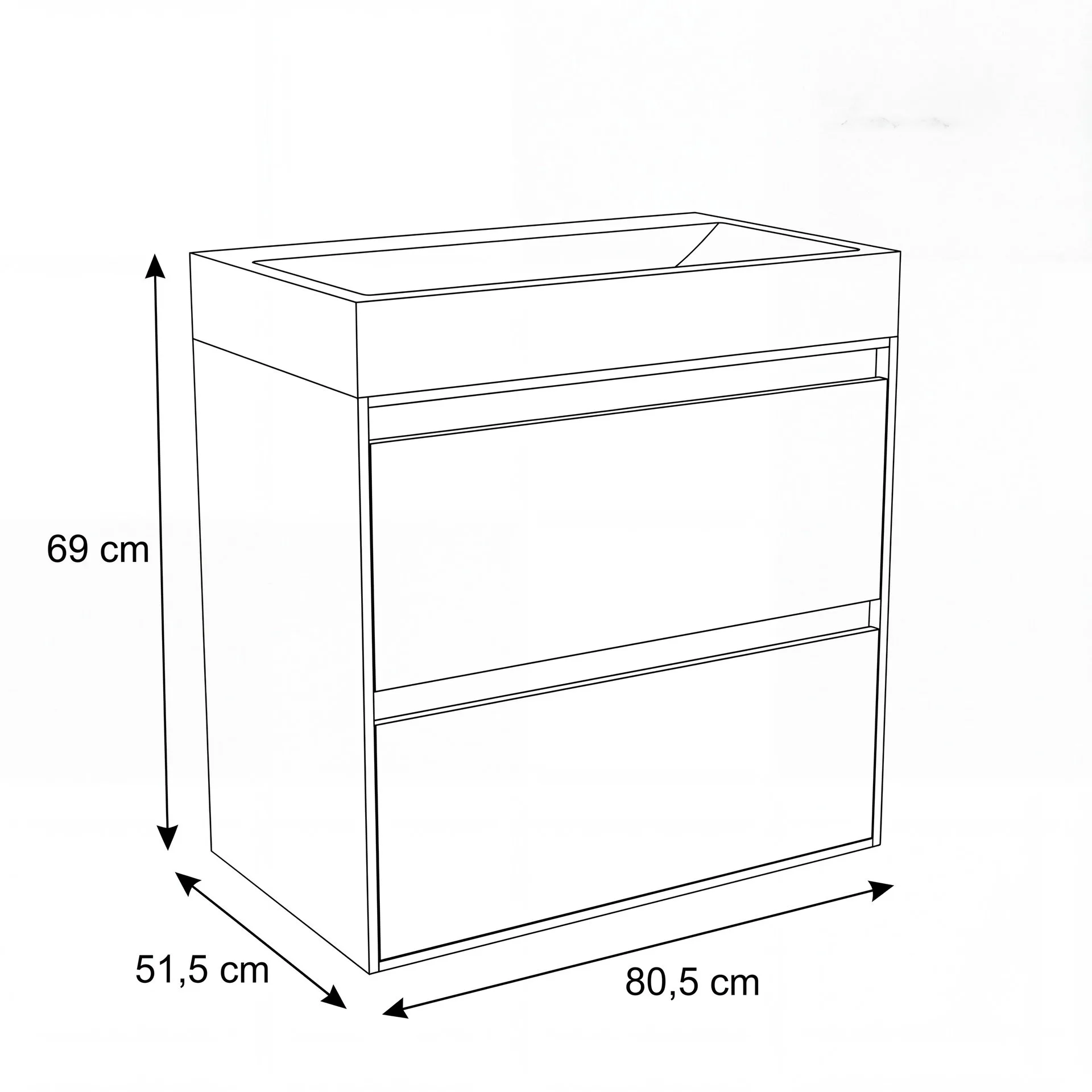 FORZALAQUA IBIZA BELLEZZA Waschbecken mit Unterschrank 80 cm breit, Braun hell, Natursteinwaschbecken Travertin matt ohne Hahnloch, 2 Schubladen