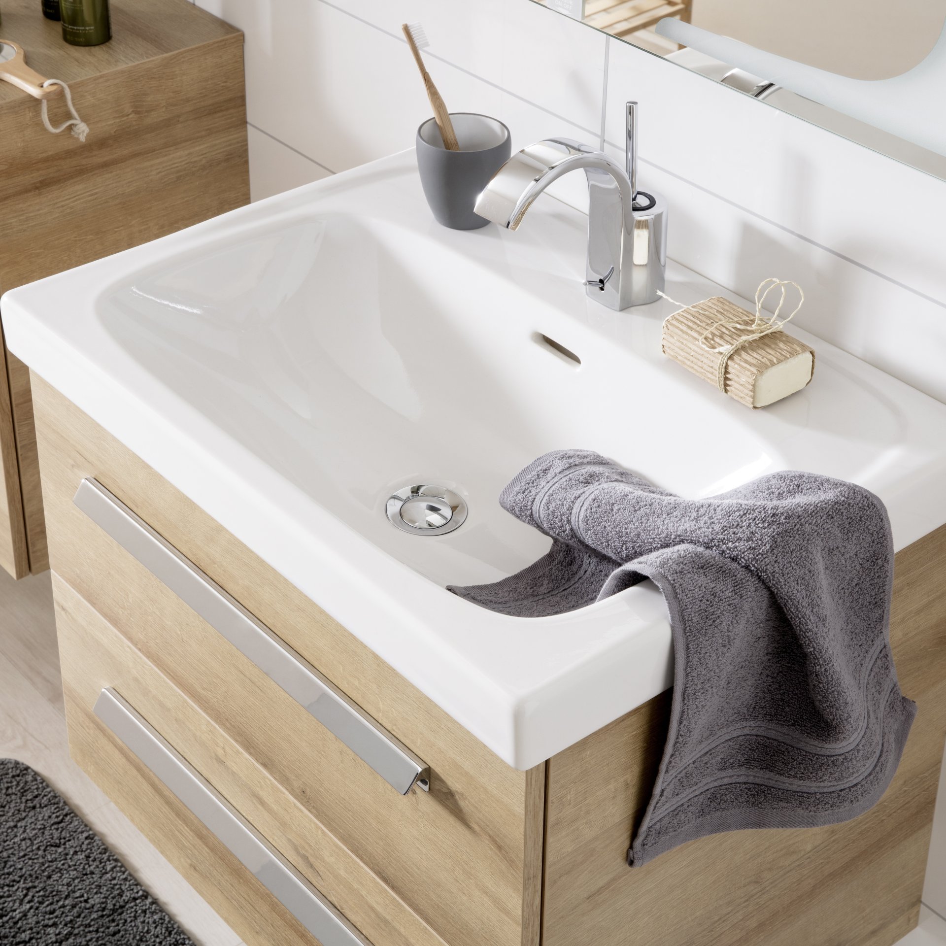 LANZET K1 Waschbecken Keramik 61 cm, Weiß