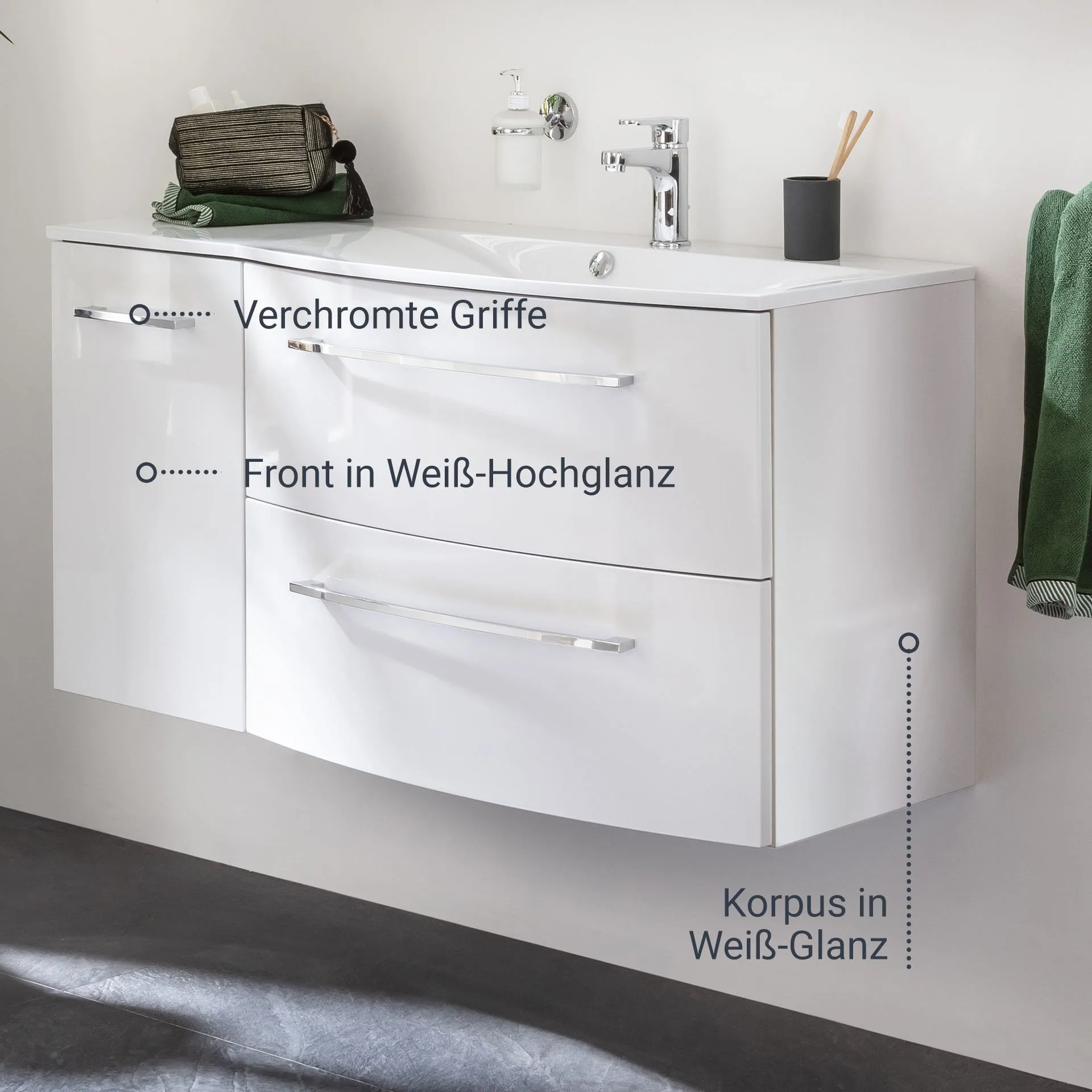 FACKELMANN VERONA Unterschrank 35 cm breit, Weiß Hochglanz, Türanschlag rechts