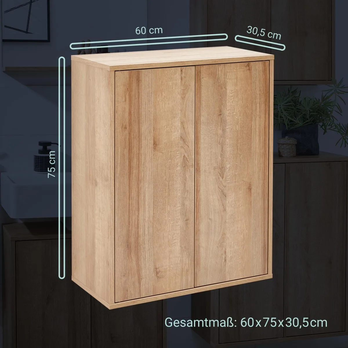 FACKELMANN FINN Doppel Midischrank 60 cm breit, Braun hell