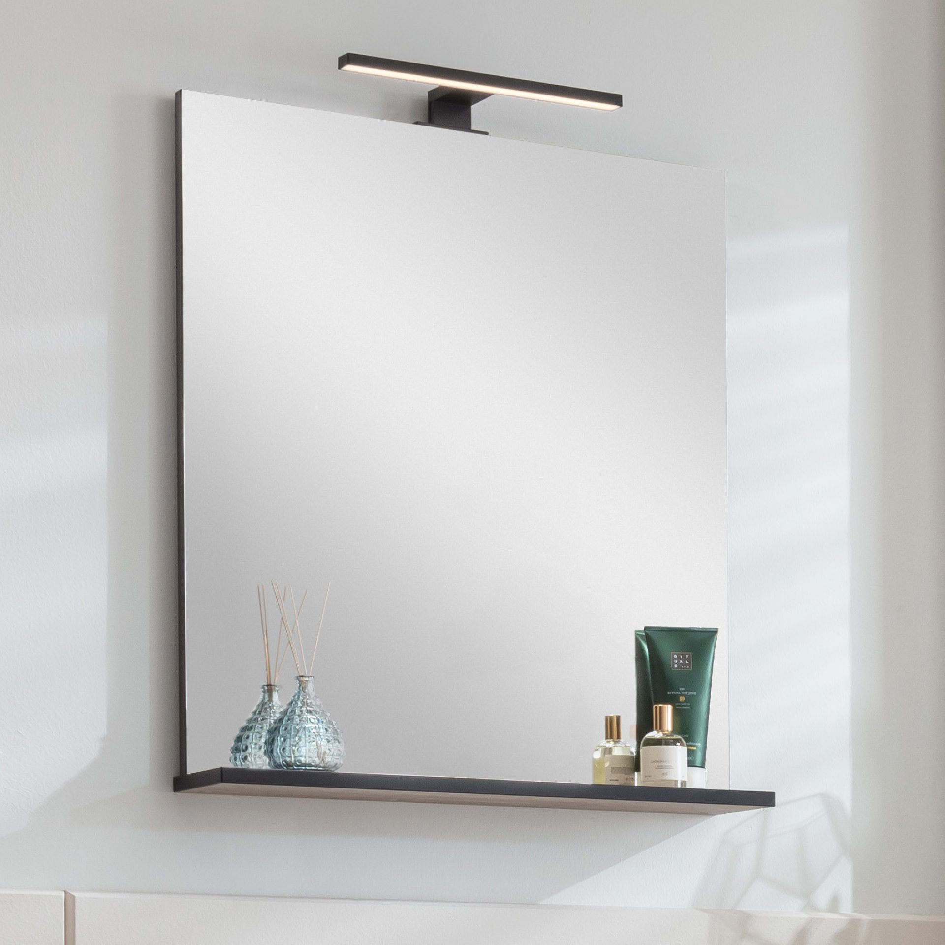 Fackelmann TE-A Spiegel 60 cm mit Ablage, Braun hell