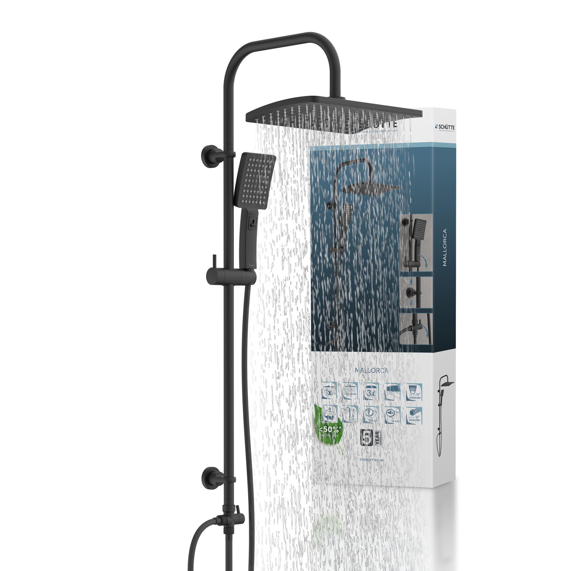 SCHÜTTE MALLORCA Überkopf-Brauseset, Schwarz matt