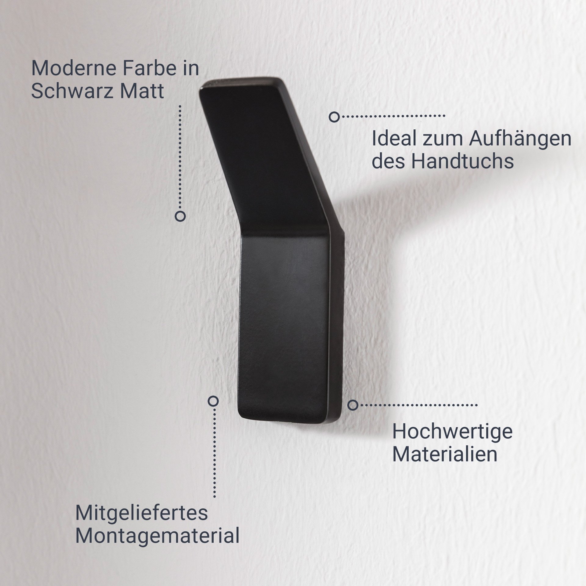 BADEDU SIRIUS Accessoire Set 3-teilig, Schwarz matt, Handtuchhaken, Toilettenpapierhalter, Toilettenbürste mit Halter