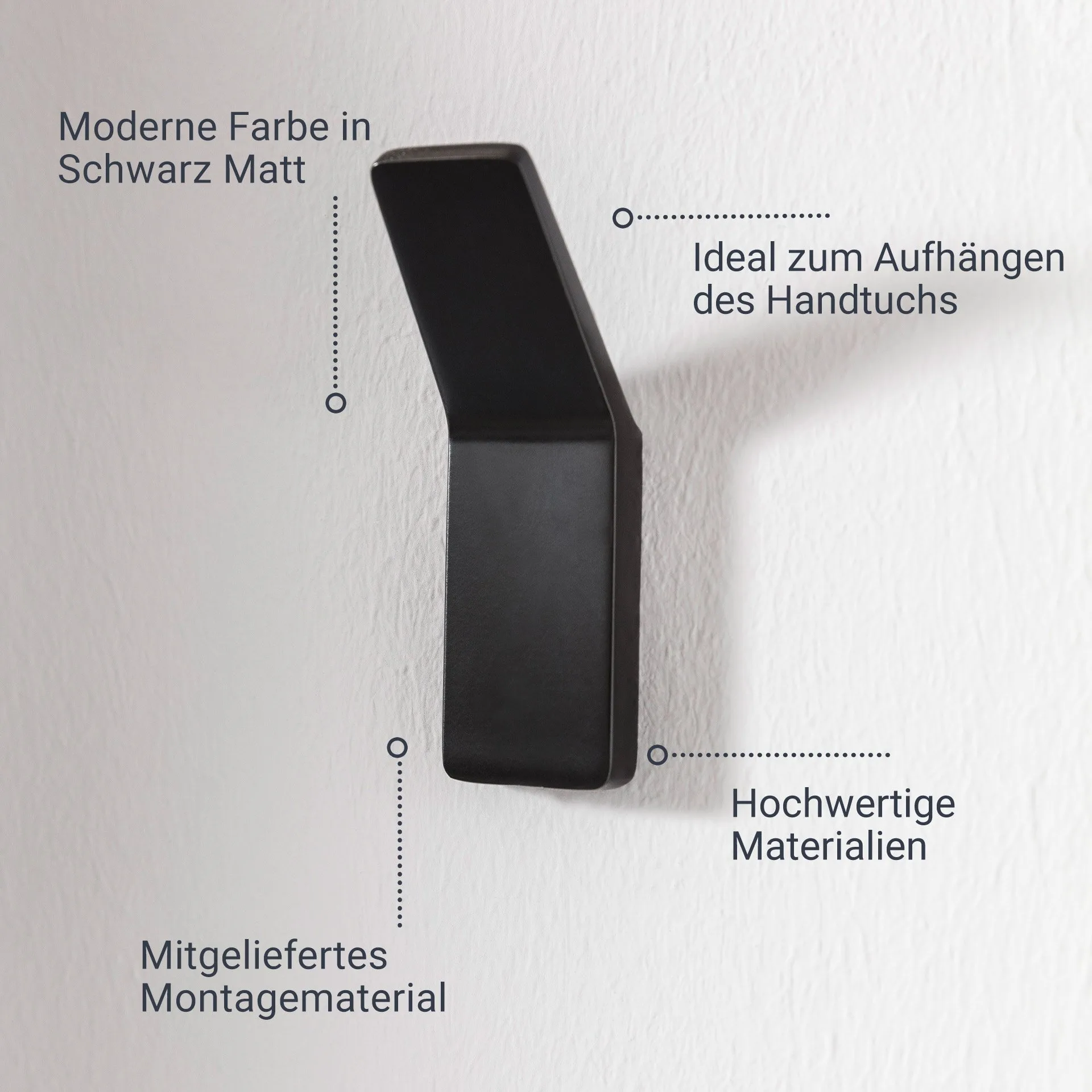 BADEDU SIRIUS Accessoire Set 3-teilig, Schwarz matt, Handtuchhaken, Toilettenpapierhalter, Toilettenbürste mit Halter