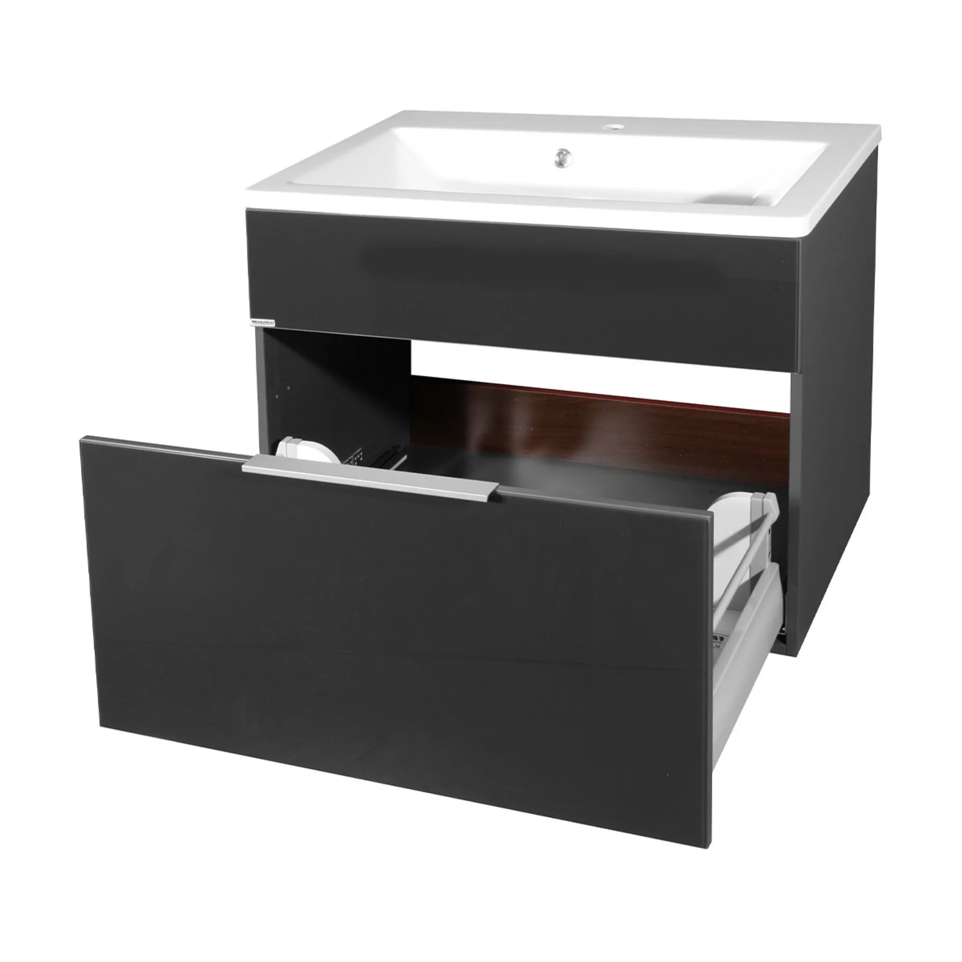 FACKELMANN KARA Waschbecken mit Unterschrank 80 cm breit, Anthrazit, Waschbecken Gussmarmor Weiß, 1 Schublade