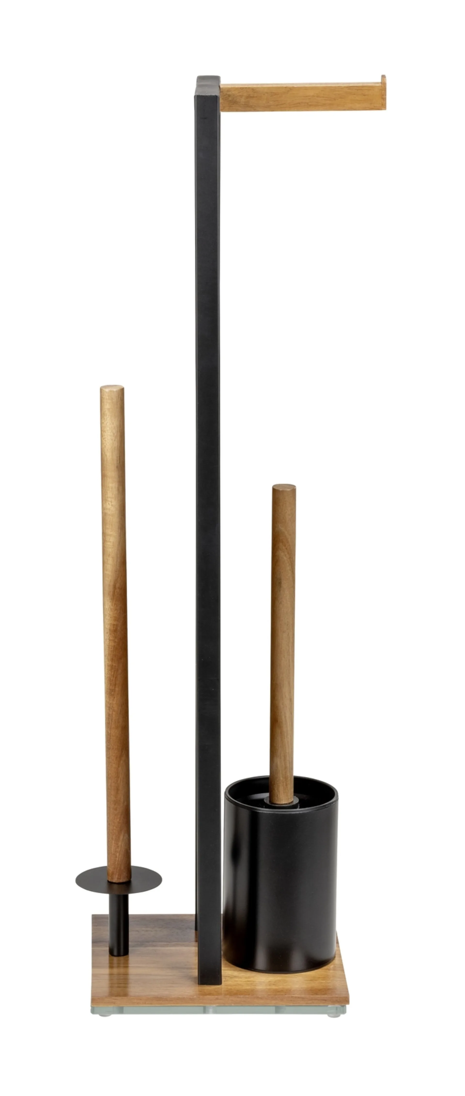 WENKO RIVALTA ACACIA WC-Garnitur, Braun/Schwarz, mit Toilettenpapierhalter und Bevorrater, stehend