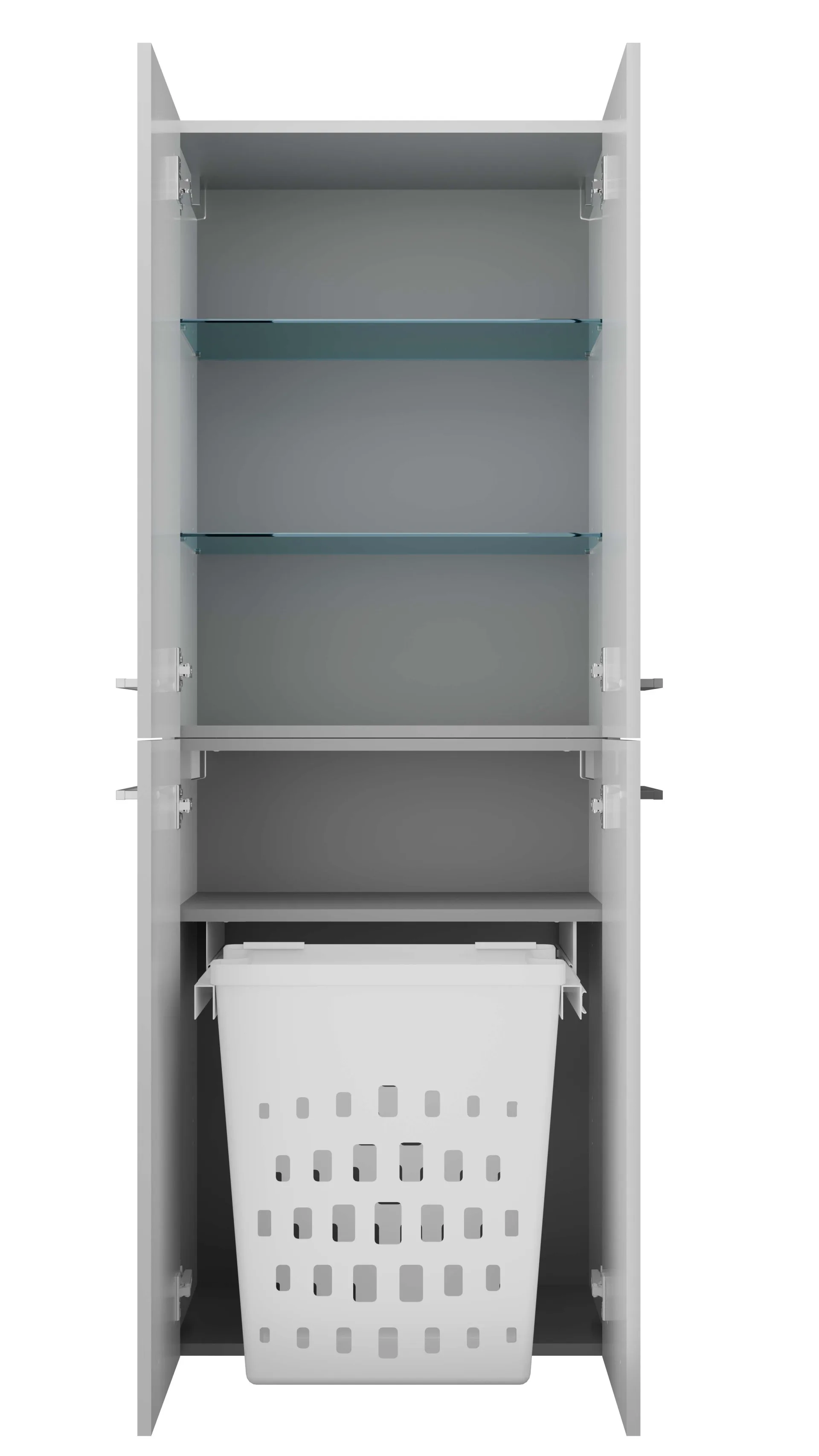 FACKELMANN VERONA Doppel Hochschrank 60 cm breit, Weiß Hochglanz, mit Wäschekorb