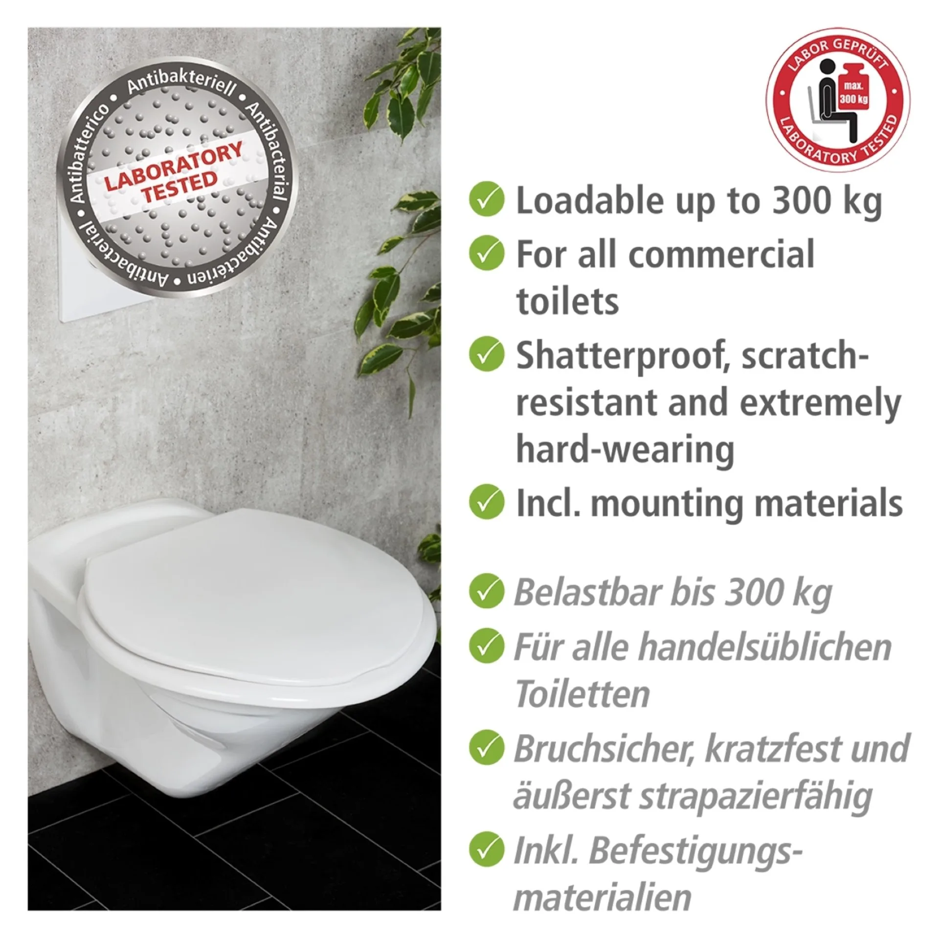 WENKO TORINO XXL WC-Sitz, Weiß, 300 kg Tragkraft