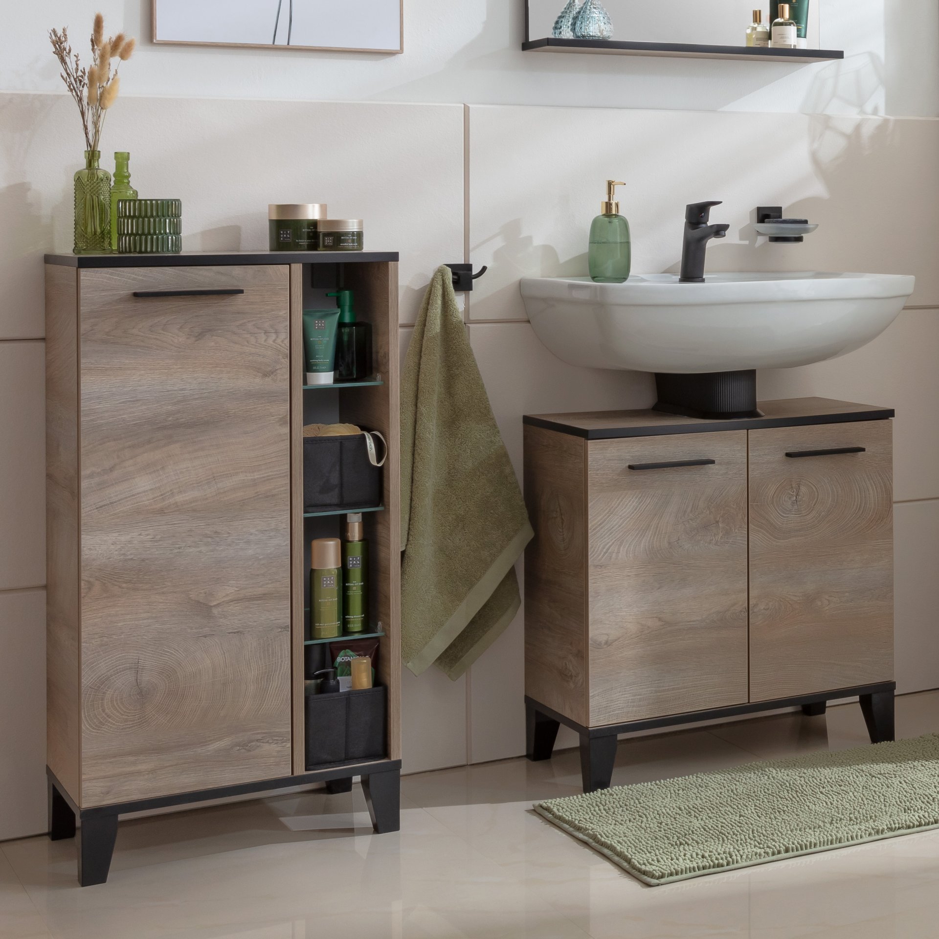 Fackelmann TE-A Midischrank 47 cm mit Füßen, Braun hell