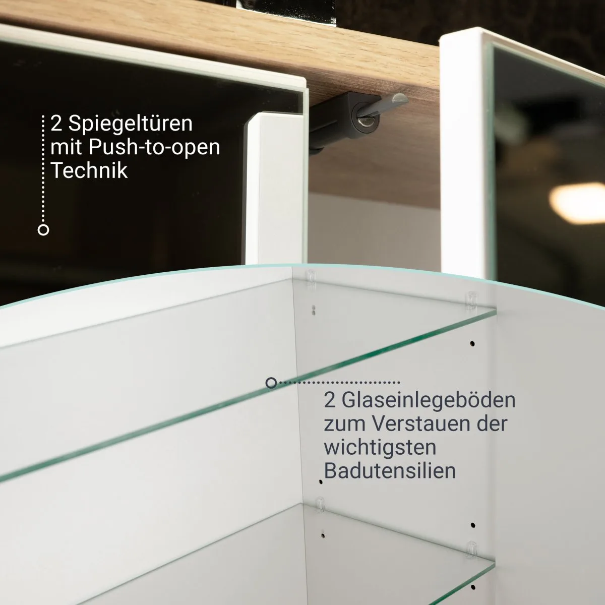 FACKELMANN FINN Spiegelschrank 60 cm breit, Weiß/Braun hell