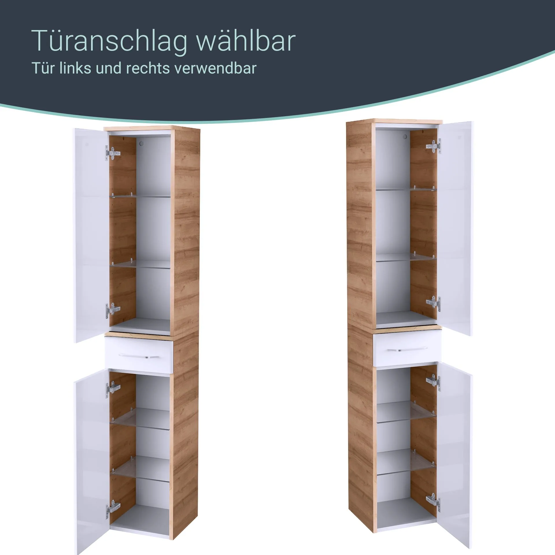 FACKELMANN MILANO Hochschrank 30 cm breit, Weiß/Braun hell