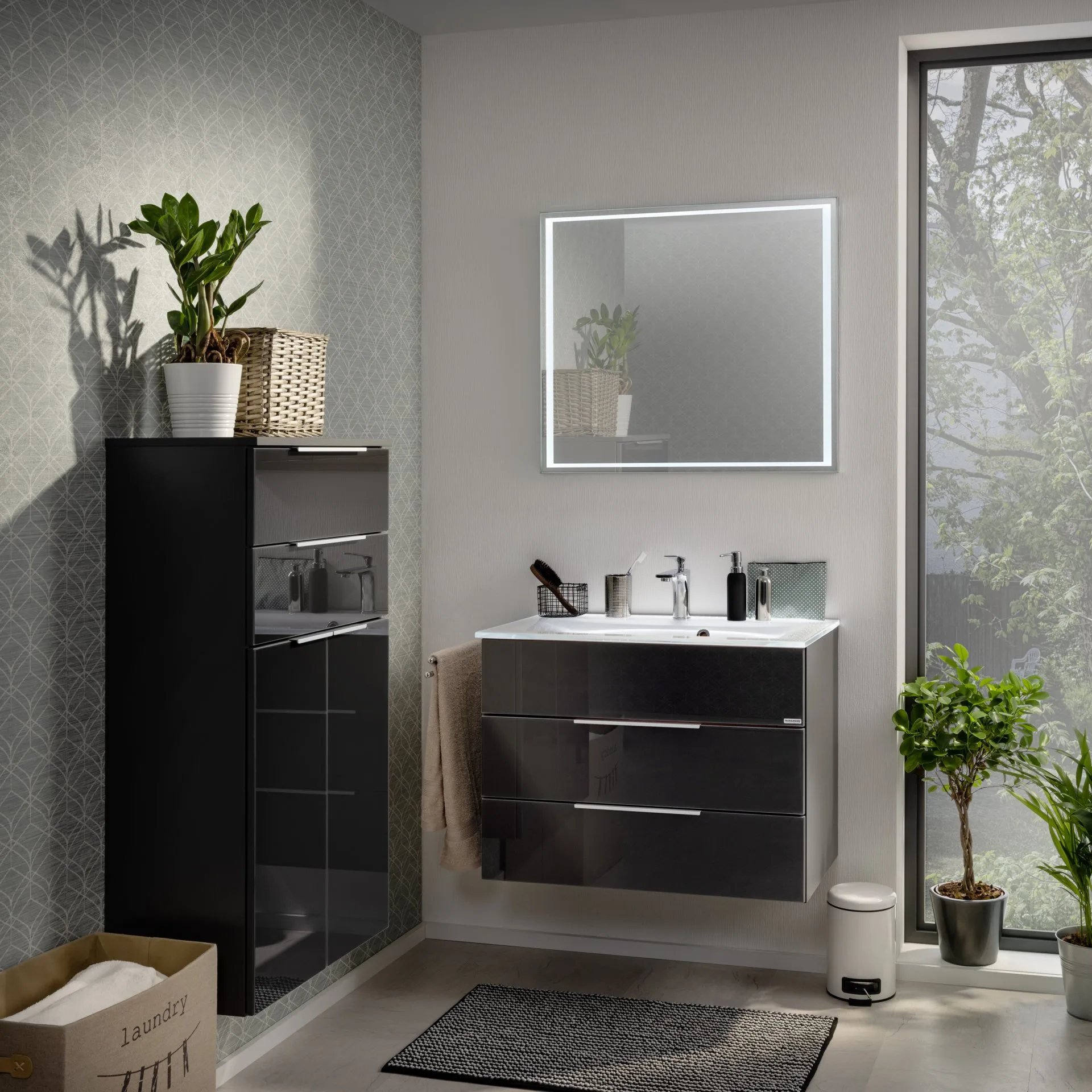 FACKELMANN KARA Waschbeckenunterschrank 80 cm breit, Anthrazit, 2 Schubladen