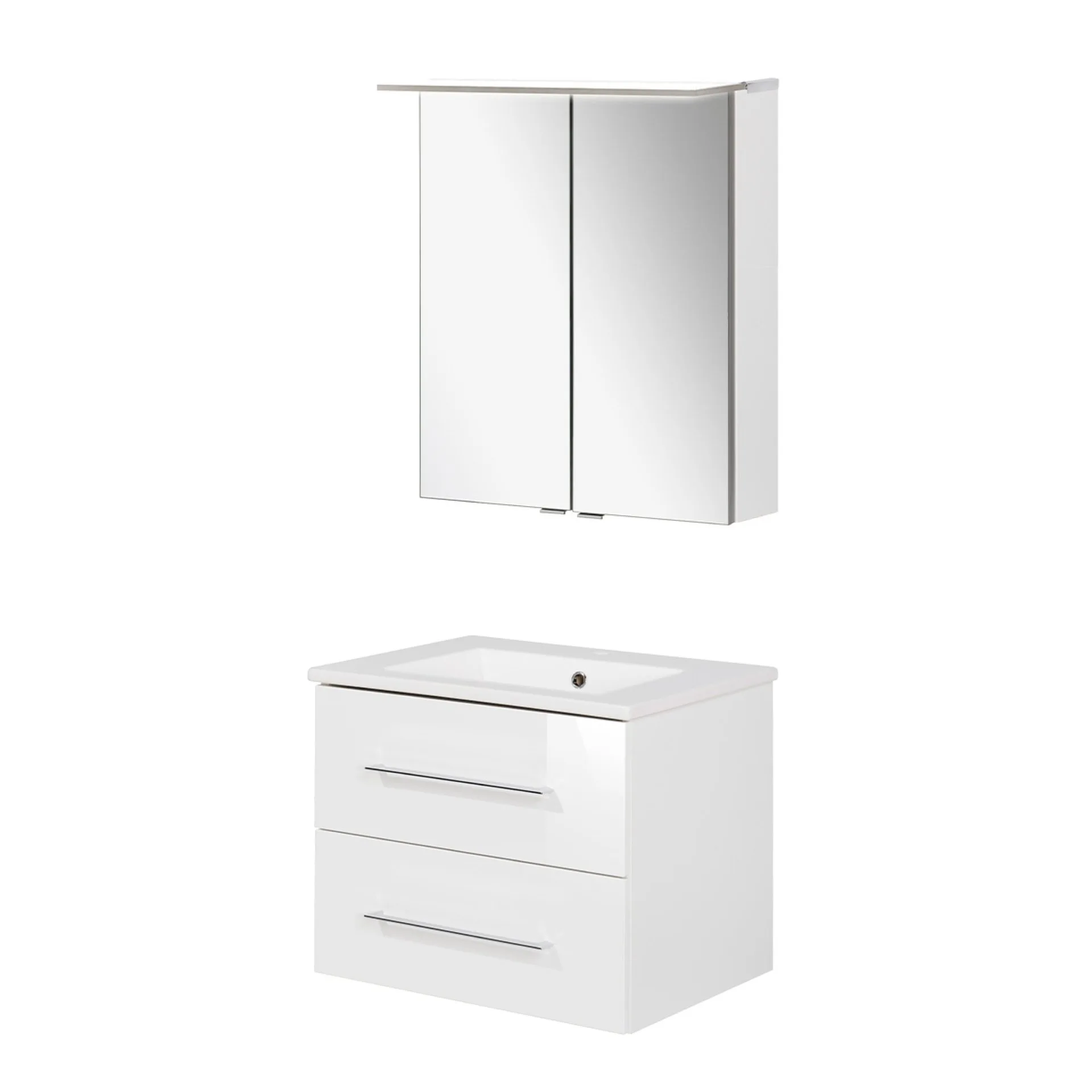 FACKELMANN B. PERFEKT Waschtisch Set mit Spiegelschrank 62 cm breit, Weiß, Waschbecken Keramik Weiß