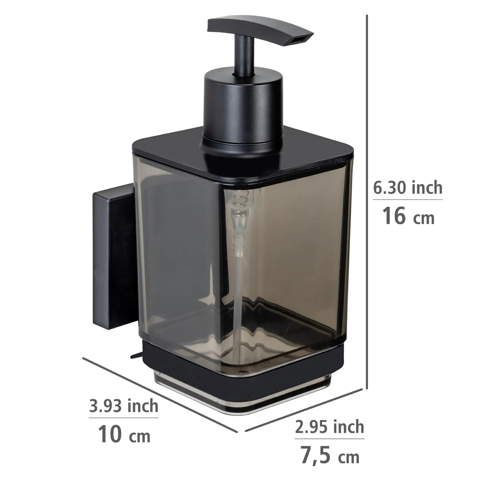 WENKO QUADRO Seifenspender 340 ml, Schwarz, Edelstahl rostfrei, Vacuum-Loc