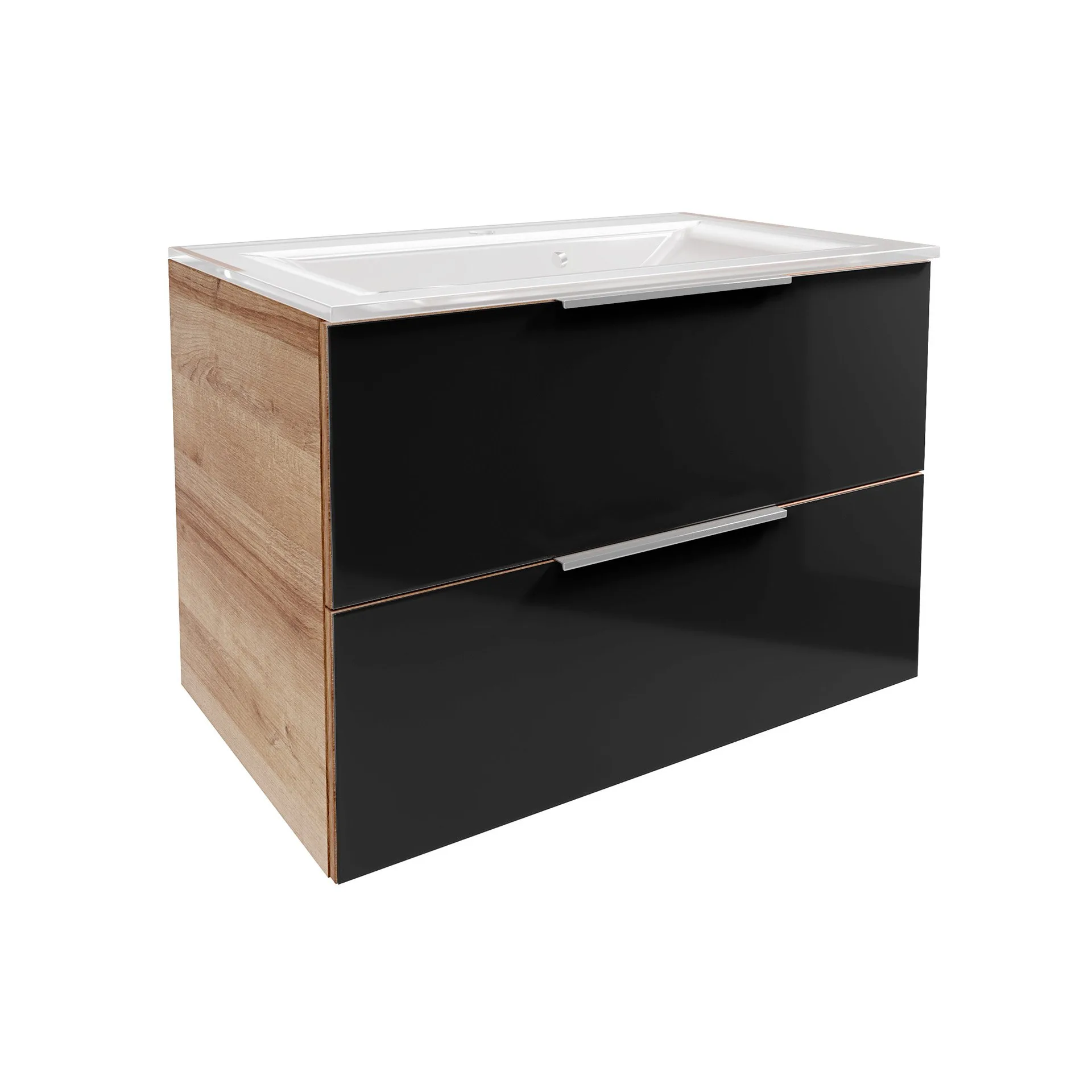 FACKELMANN B.BRILLANT Waschbecken mit Unterschrank 80 cm breit, Anthrazit Glas/Braun hell, Waschbecken Glas Weiß