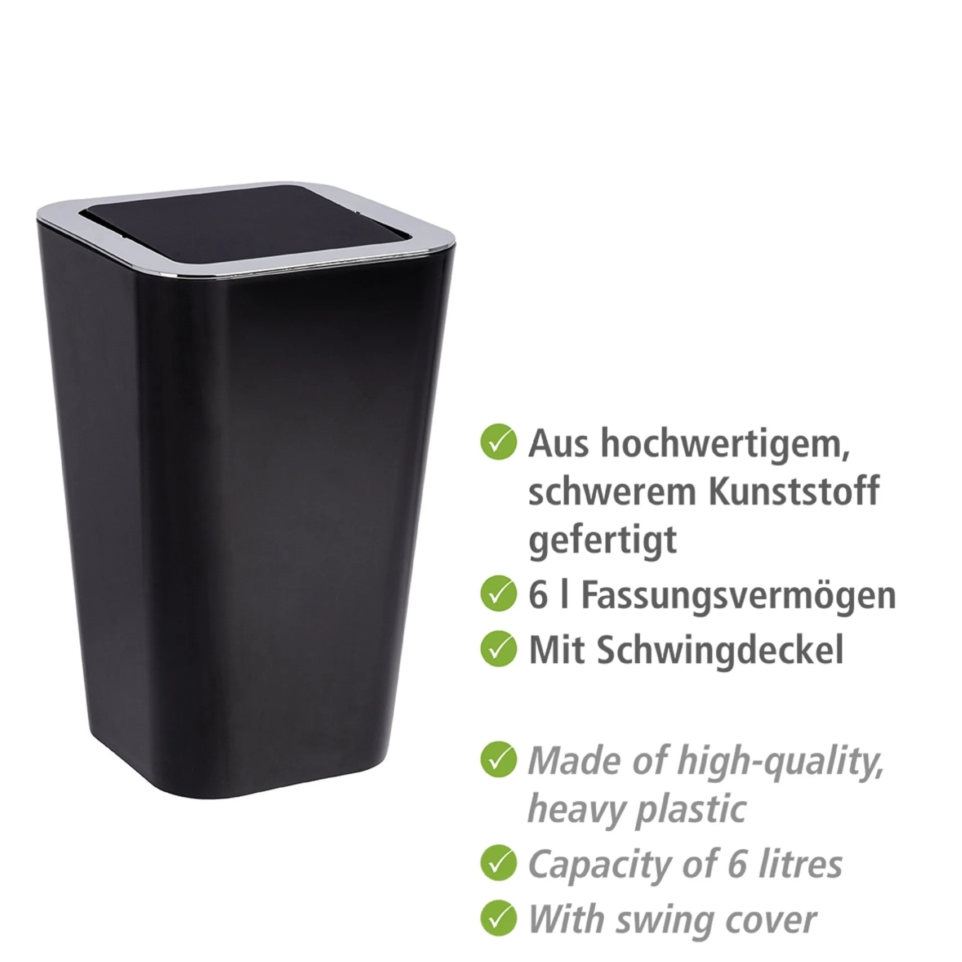 WENKO CANDY Kosmetikeimer 6 Liter, Schwarz
