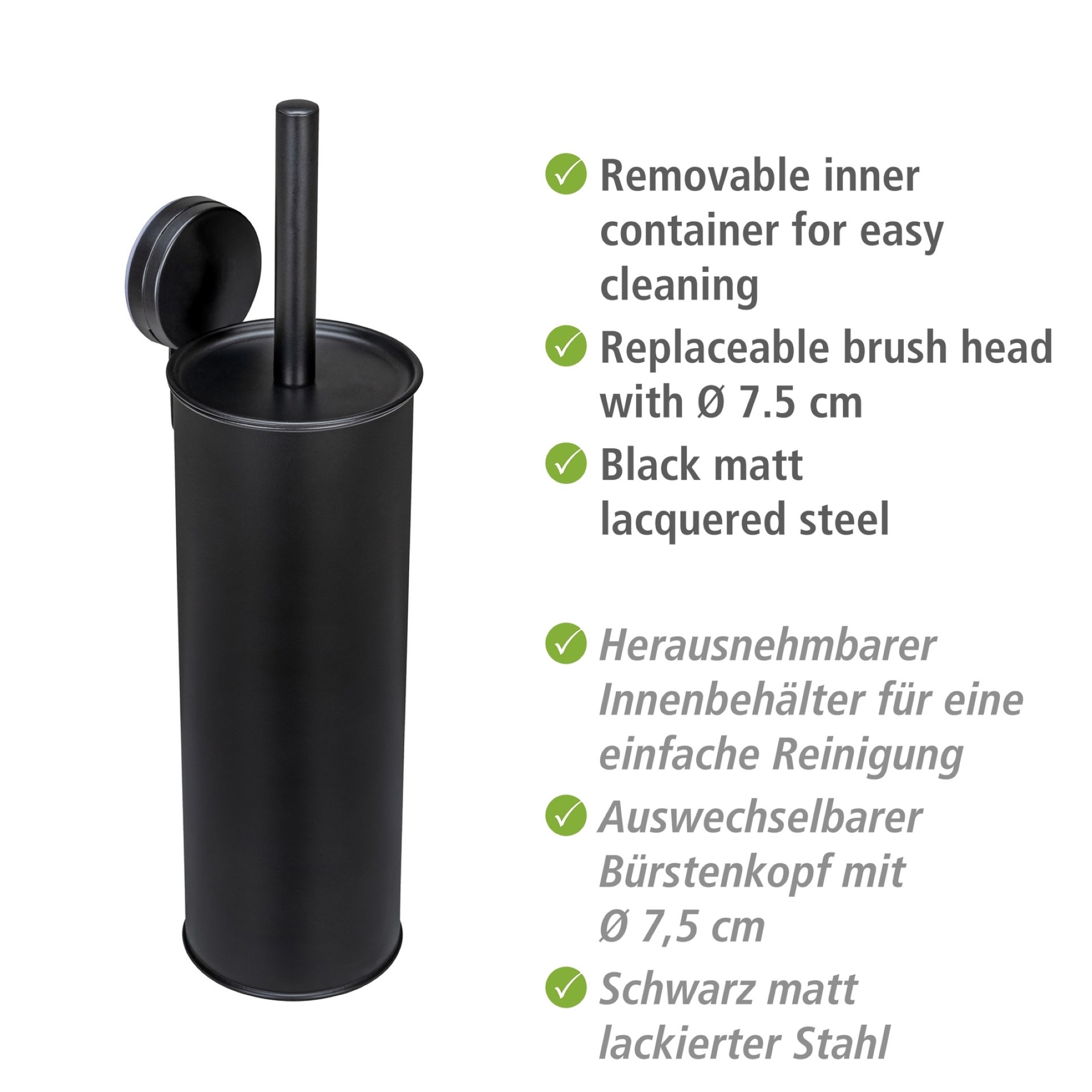 WENKO PACIA WC-Garnitur, Schwarz, Befestigen ohne Bohren
