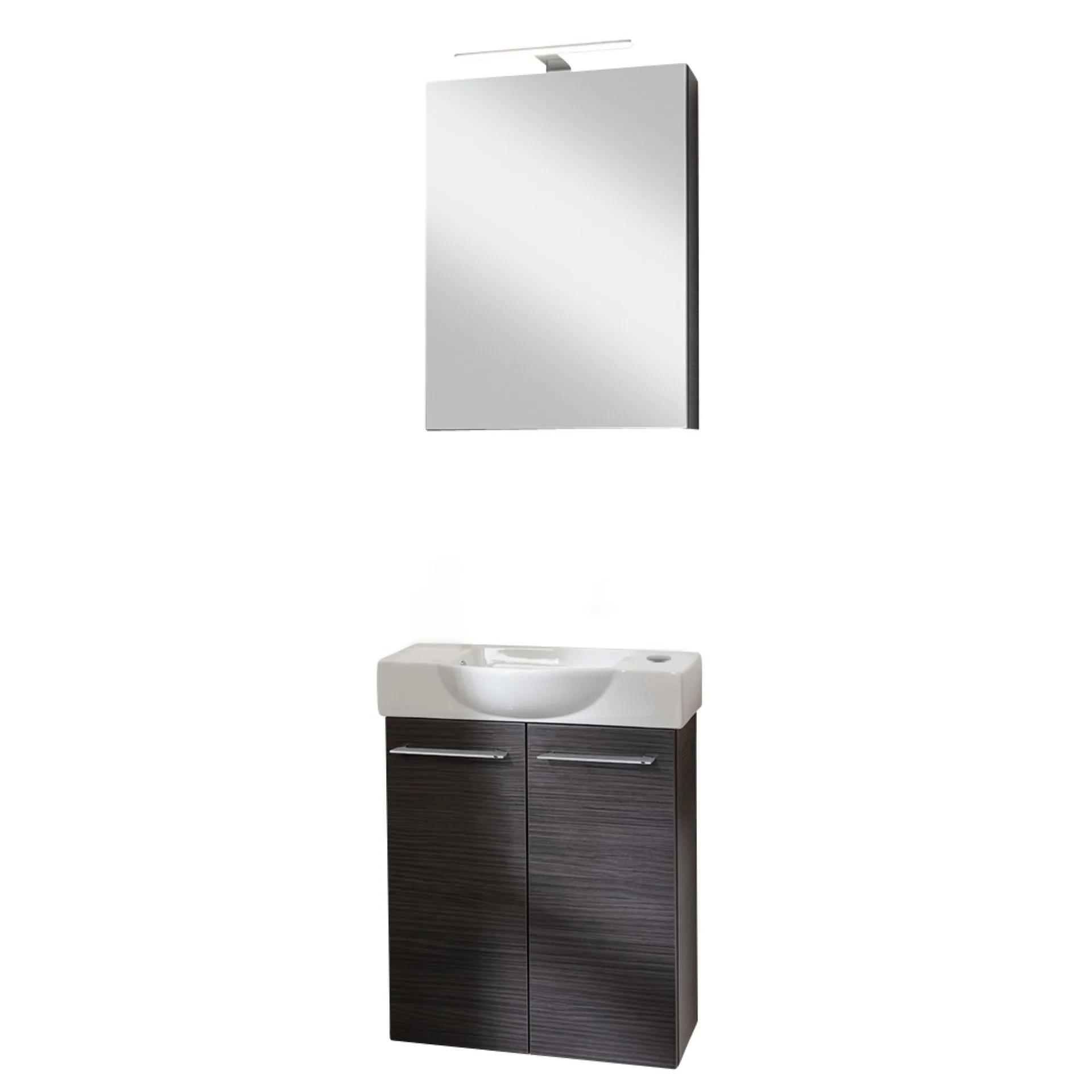 FACKELMANN SBC B.PERFEKT Gäste WC Waschtisch Set mit Spiegelschrank 55 cm breit, Anthrazit, Türanschlag rechts