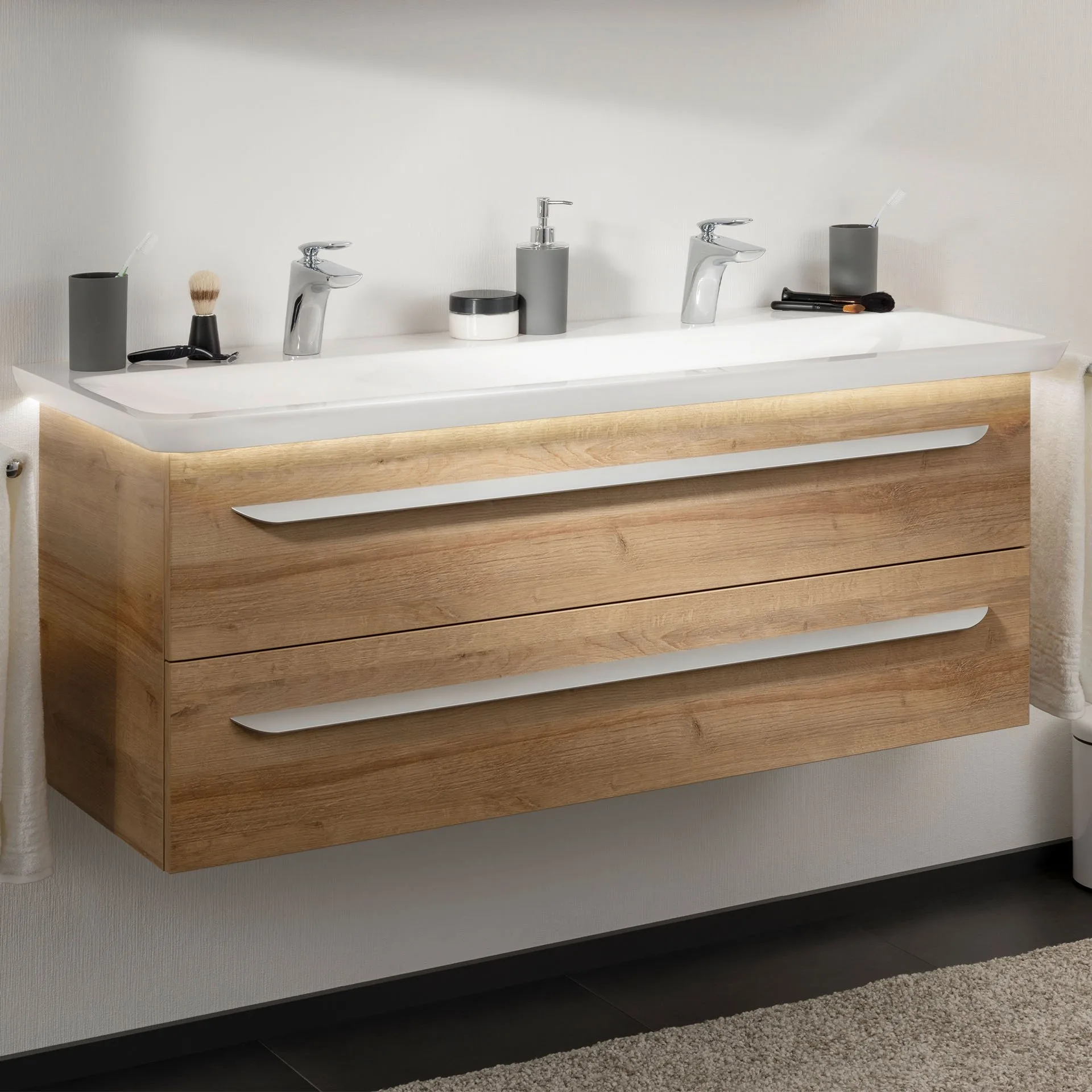 LANZET M9 Waschbeckenunterschrank 120 cm breit, Braun hell