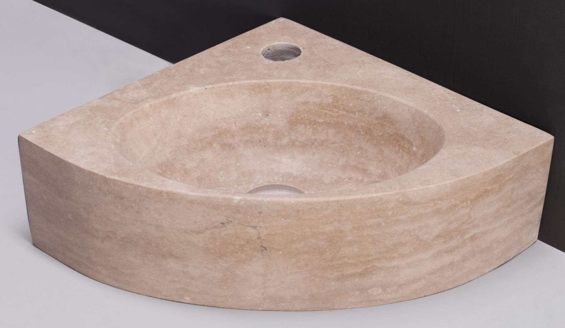 Waschbecken Naturstein TURINO (30 cm) Travertin, mit Hahnloch, 100367