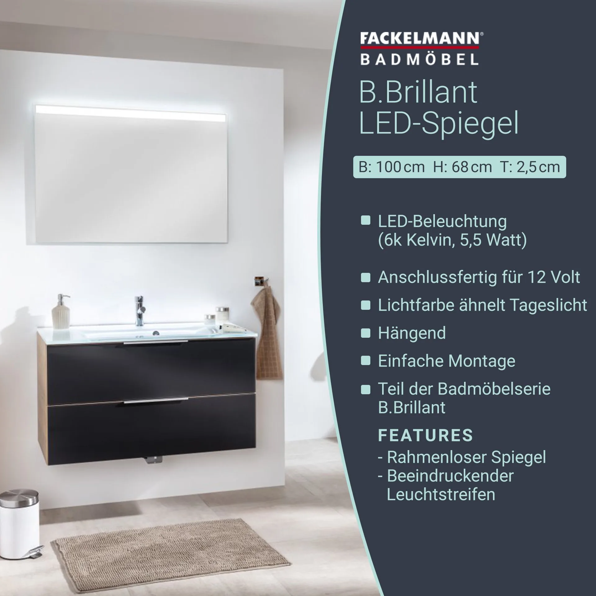 FACKELMANN B.BRILLANT LED Spiegel 100 cm breit