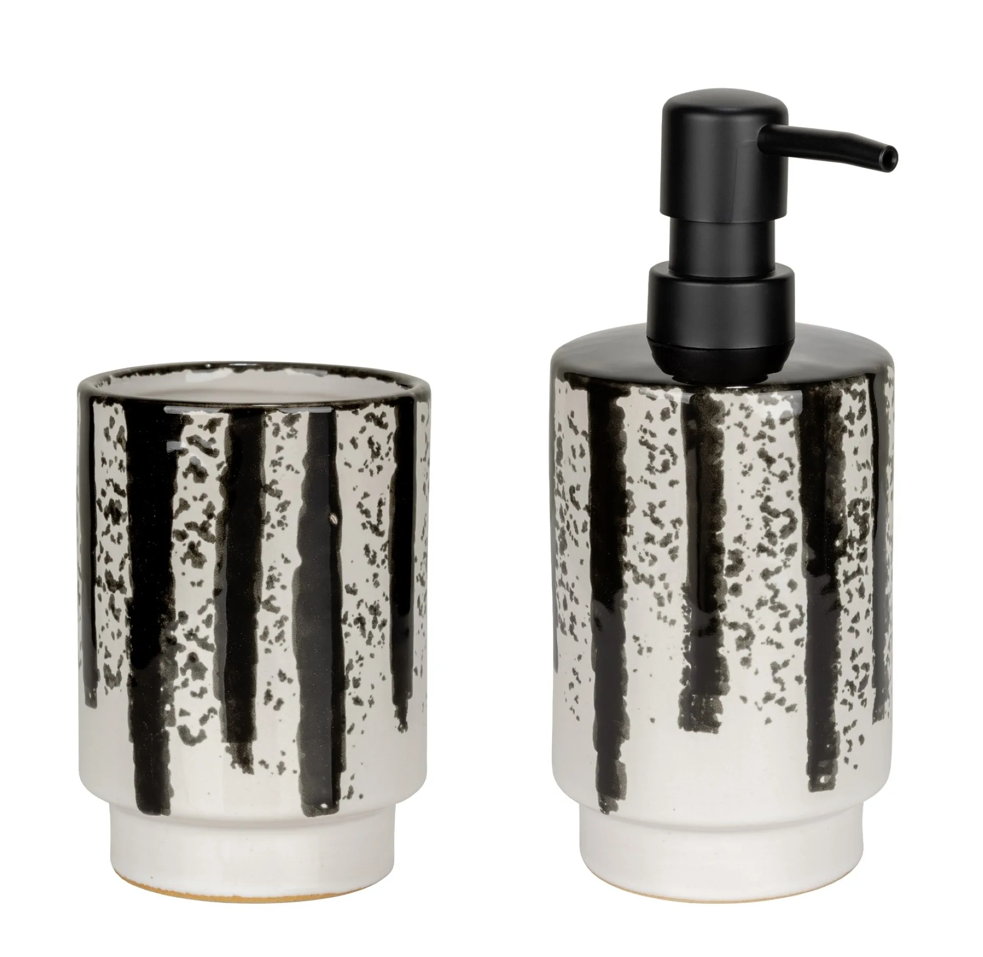 WENKO SUBIZA Accessoire Set, Weiß/Schwarz, Zahnputzbecher, Seifenspender, Keramik
