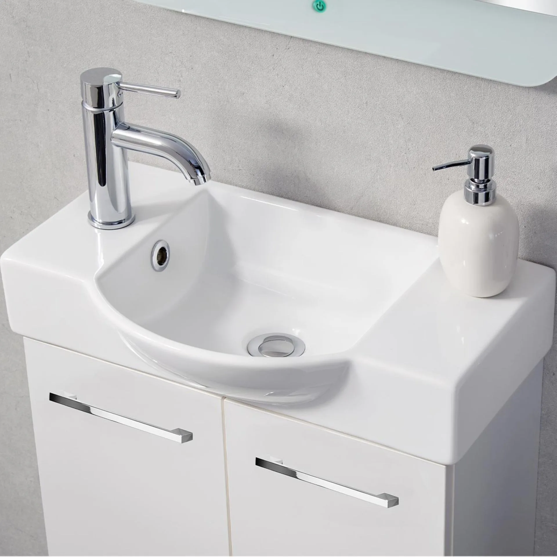 FACKELMANN SBC SCENO Gäste WC Waschtisch Set 55 cm breit, Weiß, Waschbecken Keramik Weiß, Hahnloch links