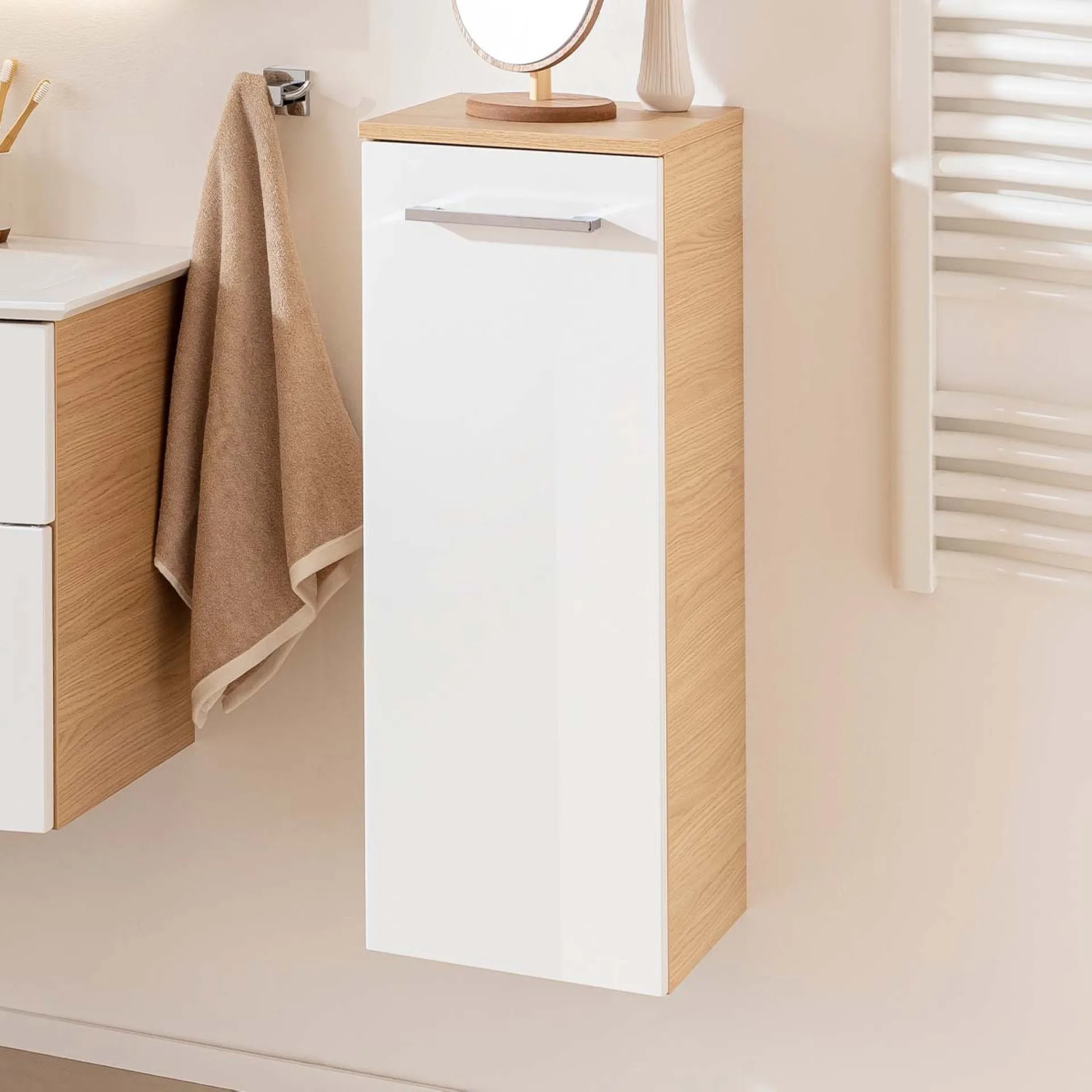 FACKELMANN B.STYLE Midischrank 30 cm breit, Weiß/Braun, Türanschlag rechts