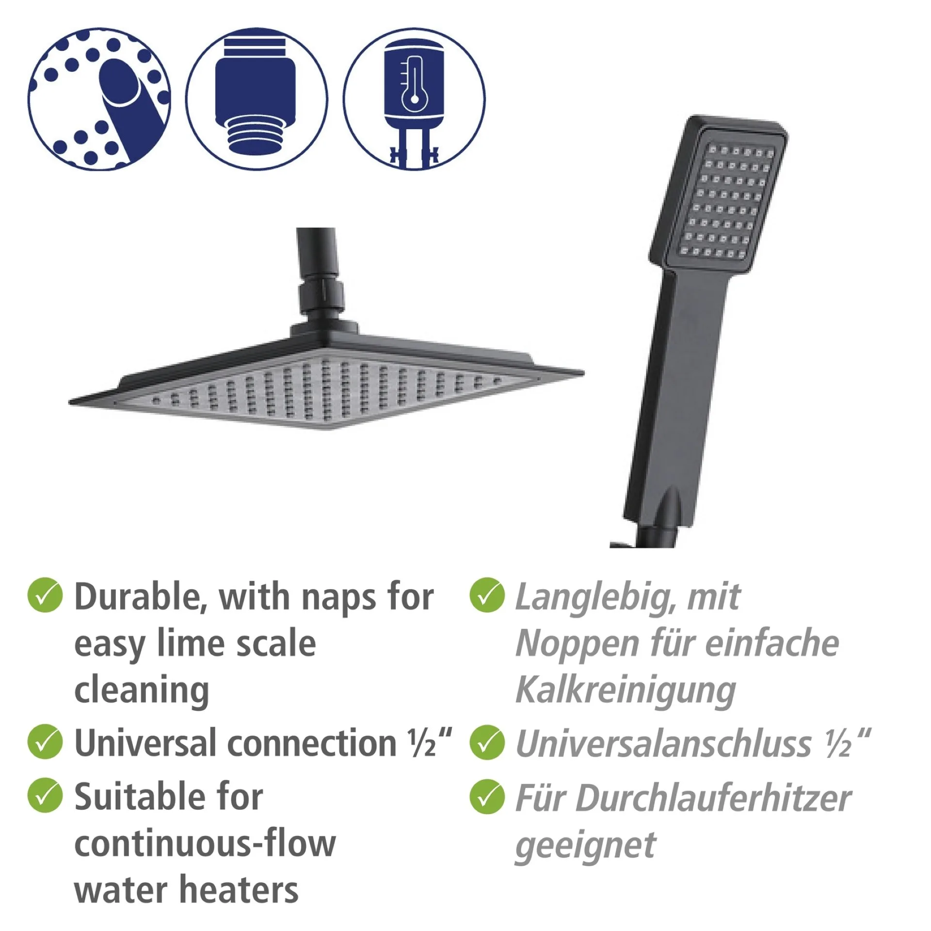 WENKO QUADRO Duschsystem, Schwarz matt