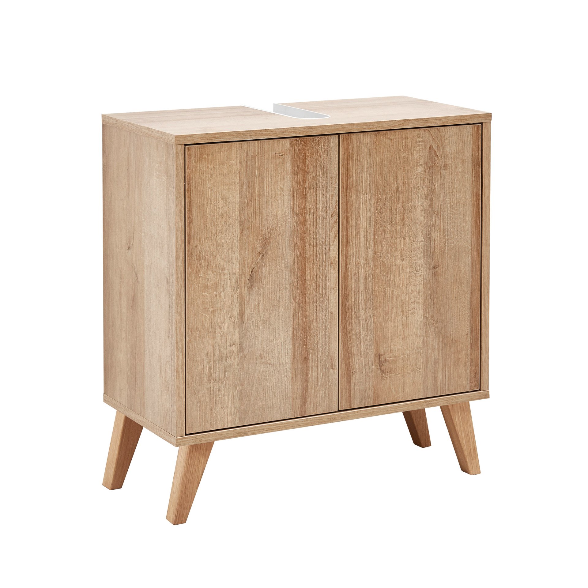 FACKELMANN FINN Waschbeckenunterschrank 60 cm breit, Braun hell + Holzfüße