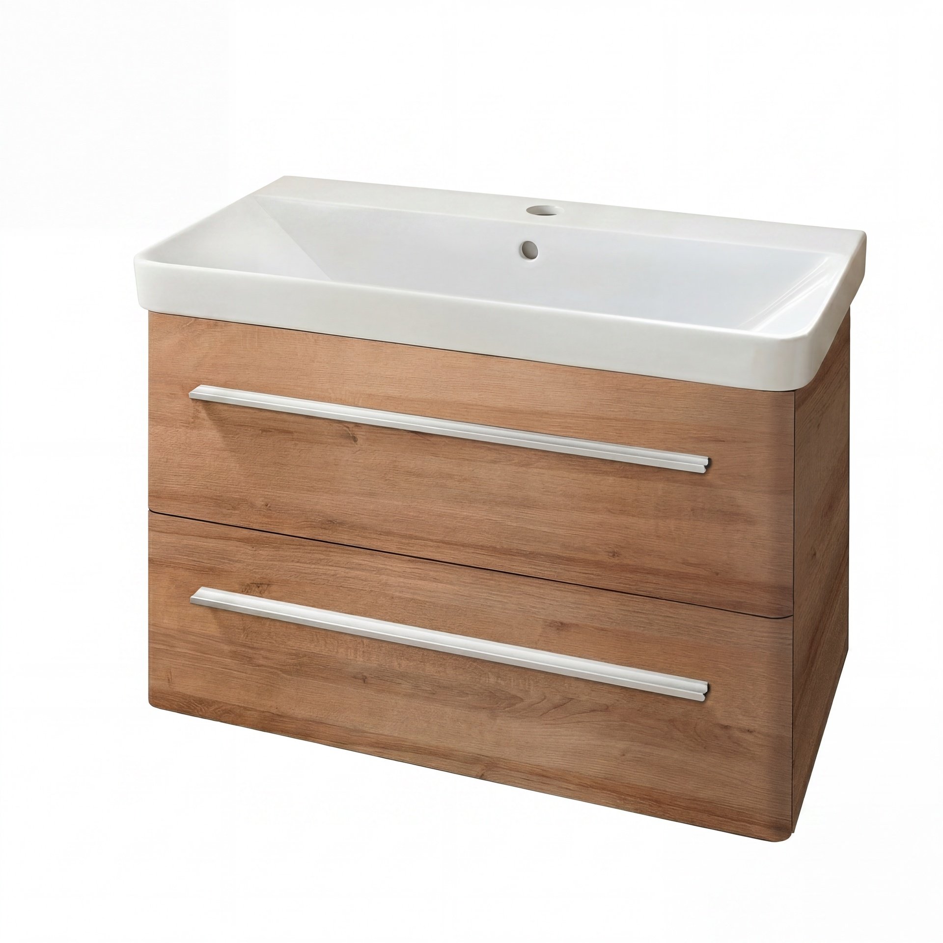 LANZET K8 Waschbecken mit Unterschrank 80 cm breit, Braun hell, Waschbecken Keramik Weiß