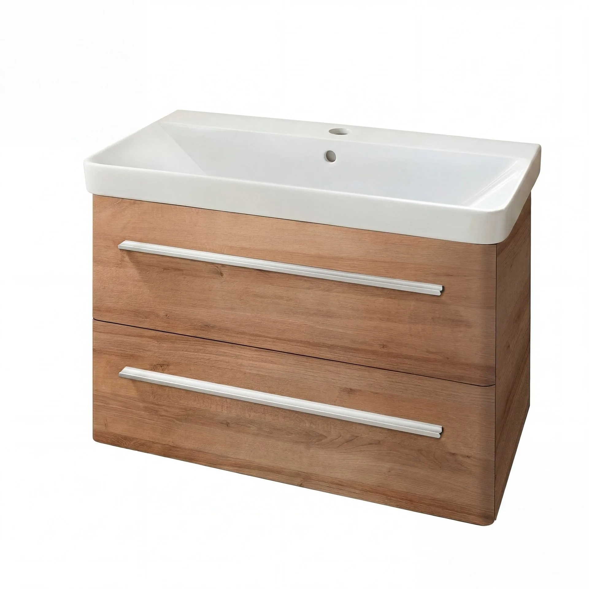 LANZET K8 Waschbecken mit Unterschrank 80 cm breit, Braun hell, Waschbecken Keramik Weiß
