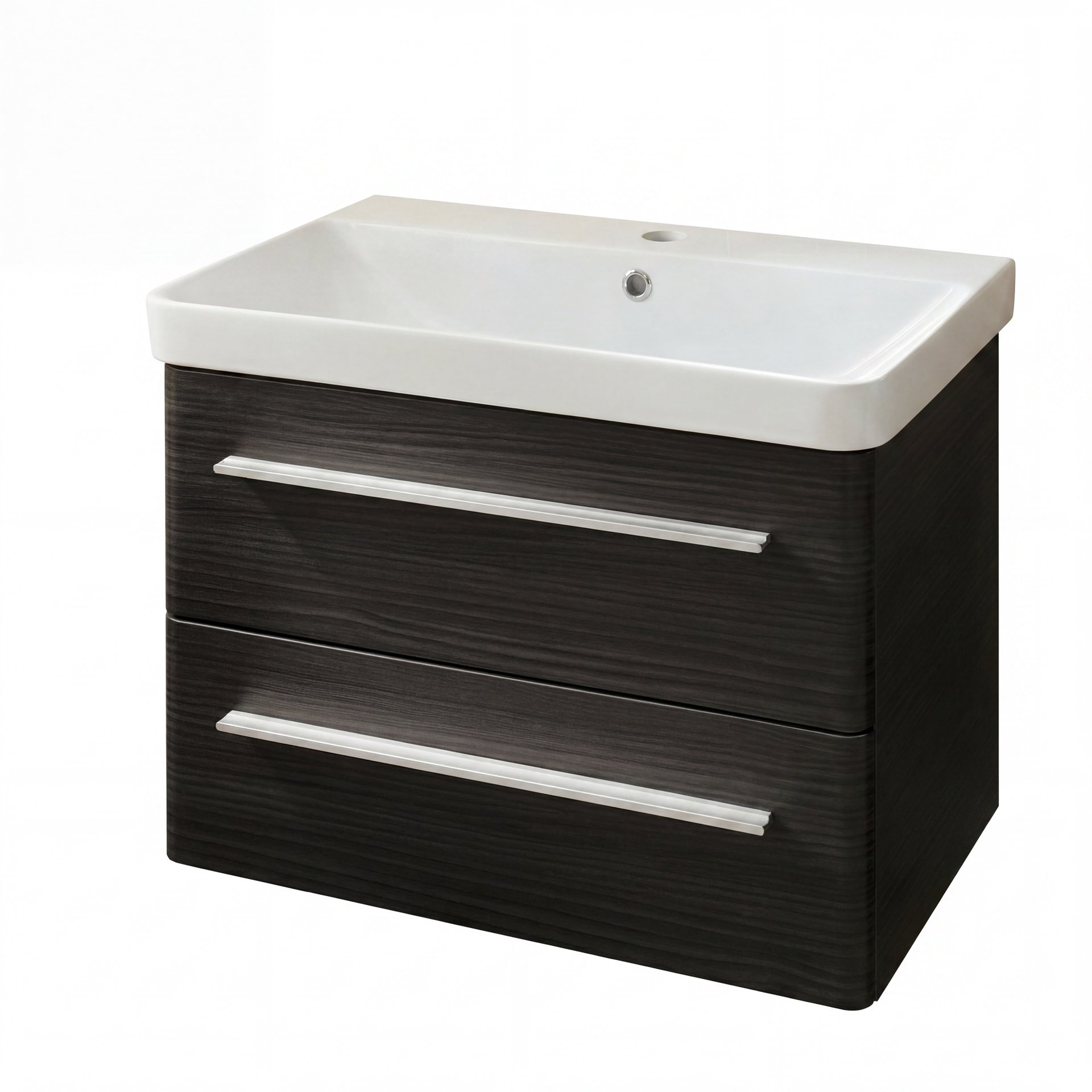 LANZET K8 Waschbecken mit Unterschrank 80 cm breit, Anthrazit Holzoptik, Waschbecken Keramik Weiß