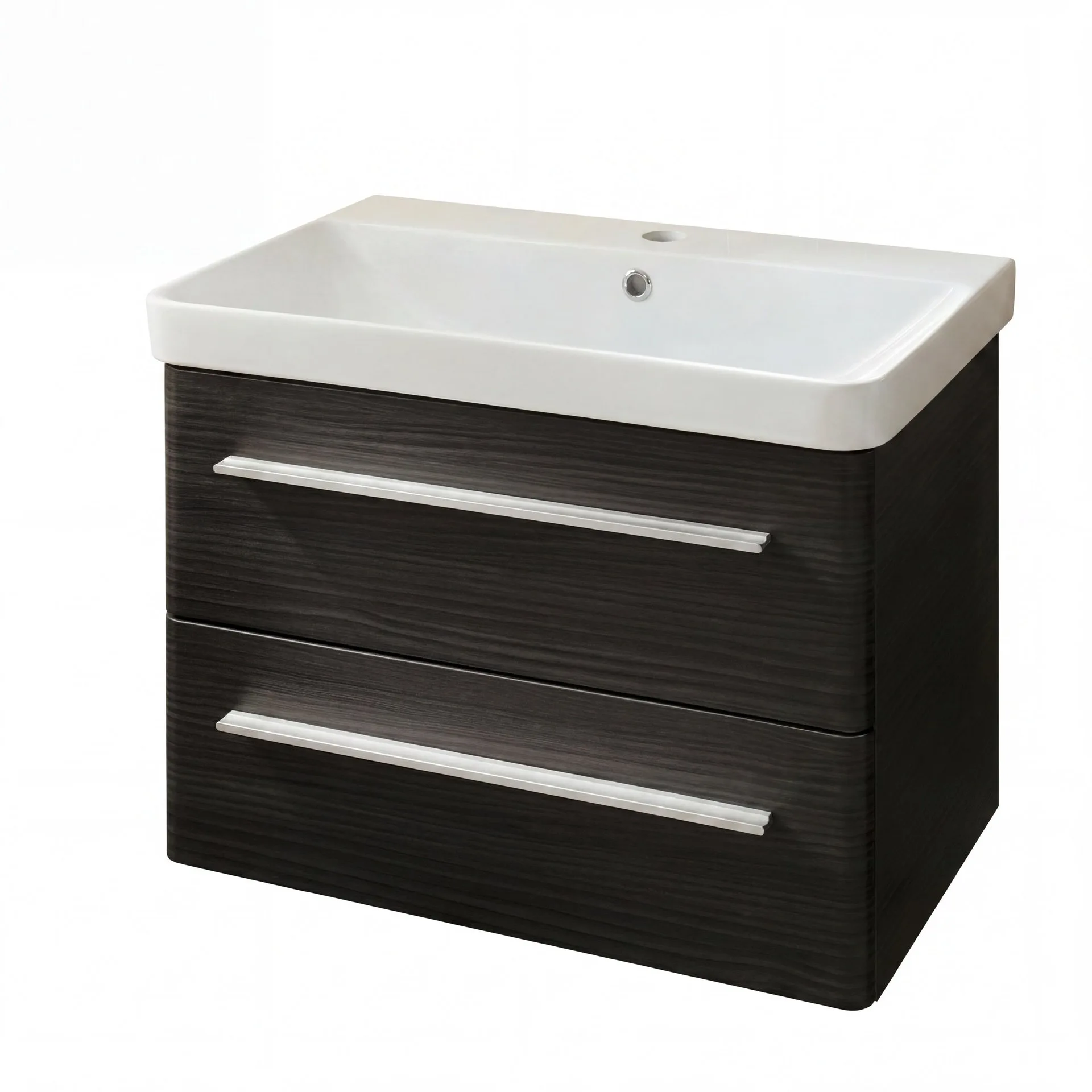 LANZET K8 Waschbecken mit Unterschrank 80 cm breit, Anthrazit Holzoptik, Waschbecken Keramik Weiß