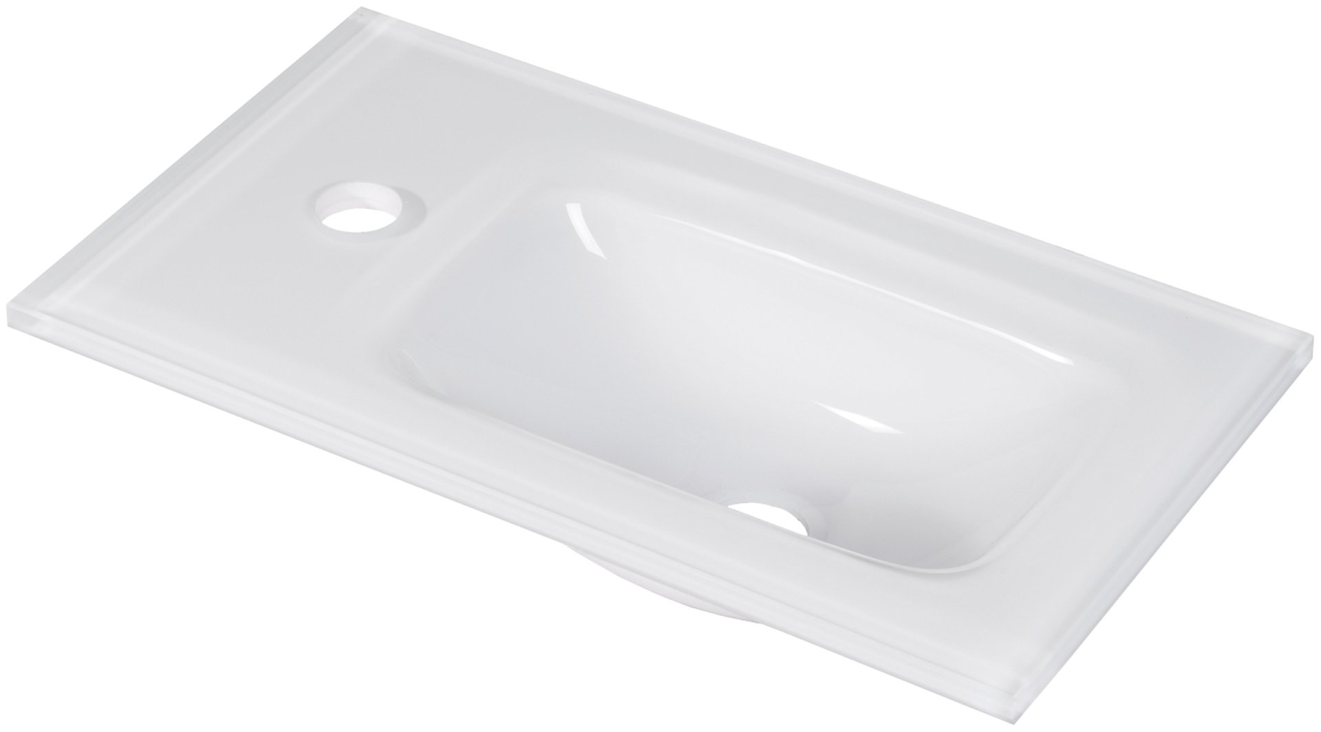 FACKELMANN SBC B.PERFEKT Gäste WC Waschtisch Set 45 cm breit, Anthrazit Holzoptik, Waschbecken Glas Weiß, Türanschlag rechts