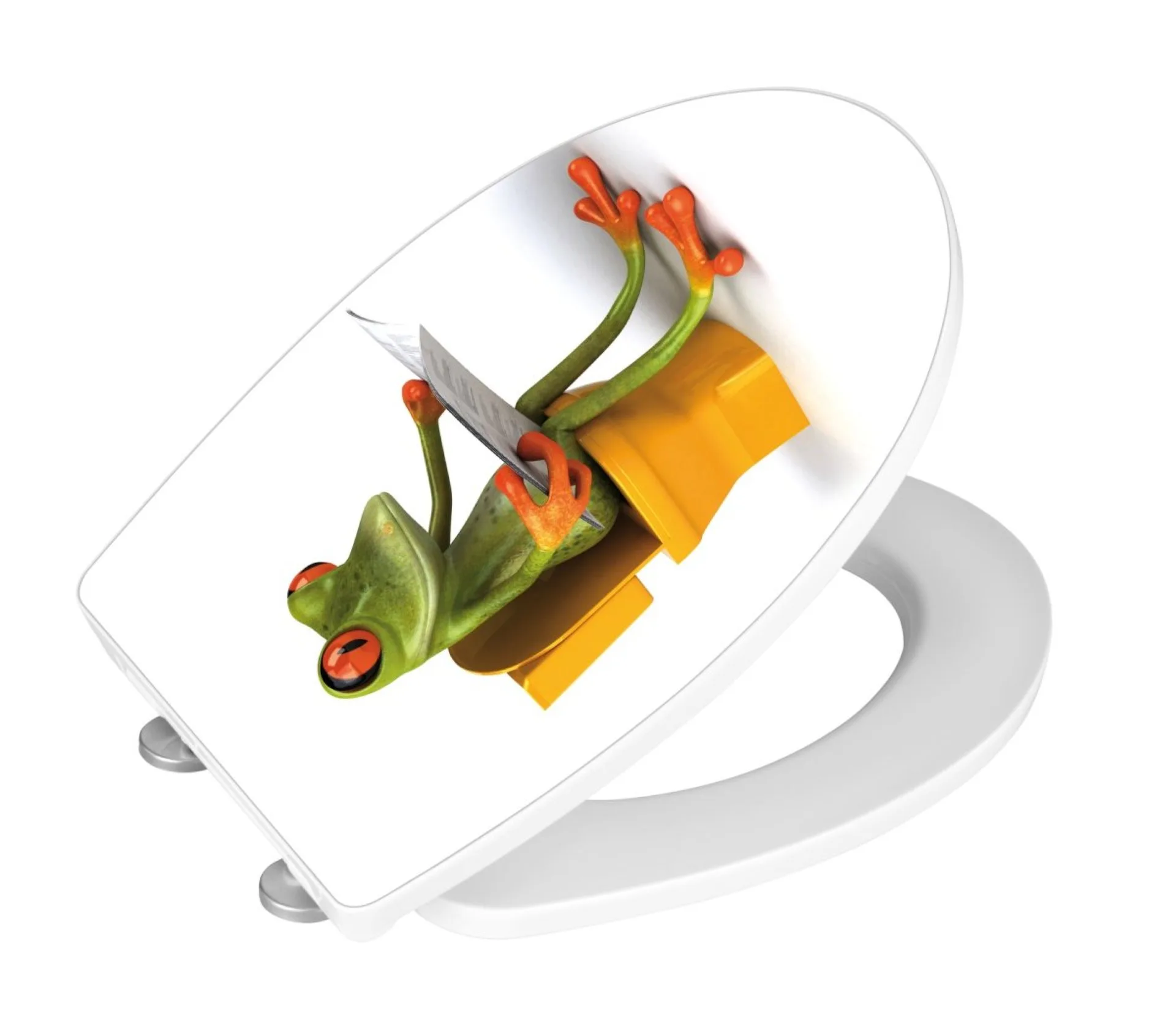 WENKO ACRYL FROG NEWS WC-Sitz, Weiß Hochglanz, Absenkautomatik, Fix-Clip Hygiene Befestigung