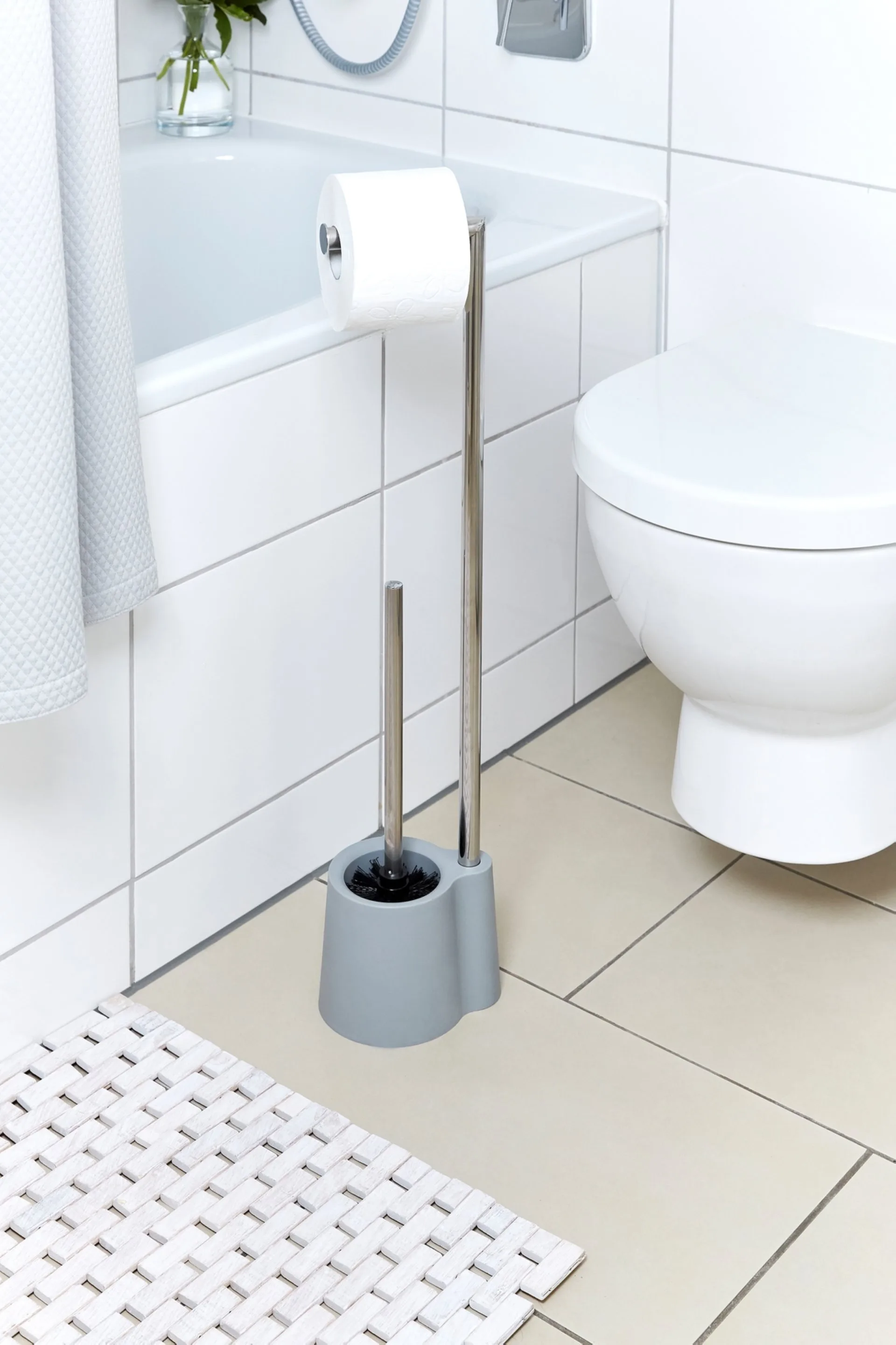 WENKO AVOLA Toilettenpapierhalter, Grau, mit WC-Garnitur, stehend