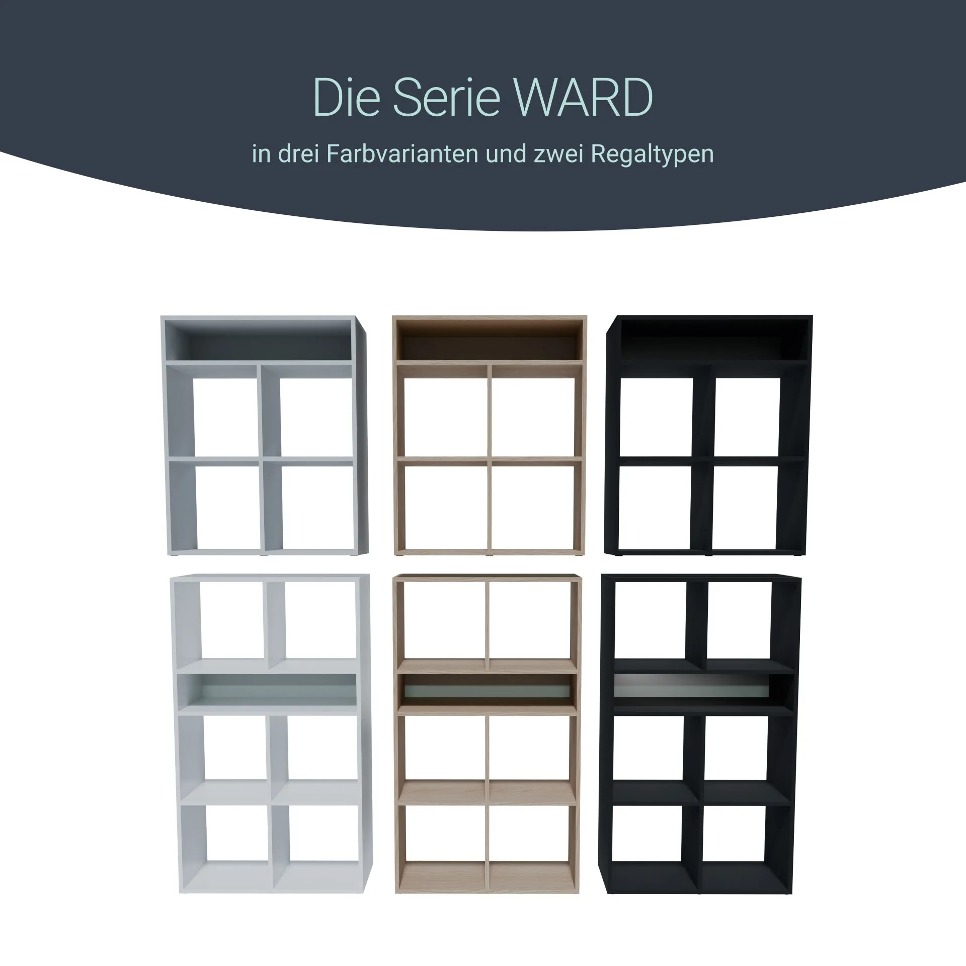 BADEDU WARD Regal 72 cm breit, Anthrazit, 7 Fächer