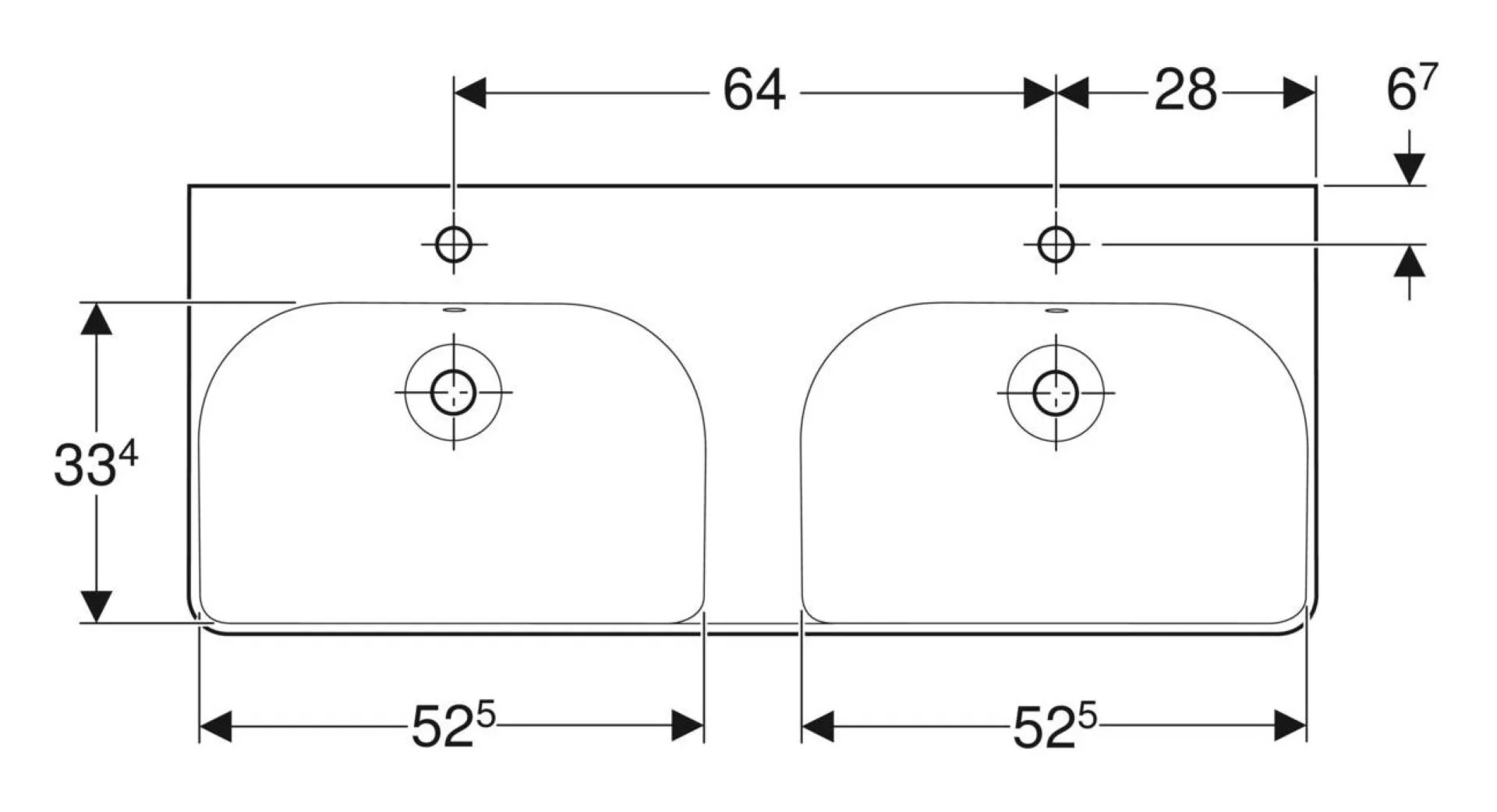 GEBERIT SMYLE SQUARE Doppelwaschbecken Keramik 120 cm breit, Weiß